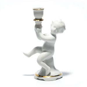 Porzellan-Cupid-Kerzenhalter-Figur, Transsilvanisch, Art-Deco-Zimmerdekoration, Seltene Sammler-Cupid-Skulptur 18 Cm, Vintage Keramik