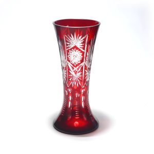 Böhmen Burgunder Bleikristall Vase, Große Art Deco Handgeschliffene Vase