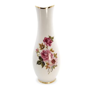 Vintage Hollohaza Porzellan-Vase Mit Blumendesign, Rosa Rosen Und Goldrand