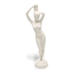 Aquincum Porzellan Figur Einer Nackten Frau, Stehend, Reinweiße Skulptur, Vintage Ungarische Kunst, Elegante Minimalistische Dekoration, Sammelwürdige Geschenkidee.