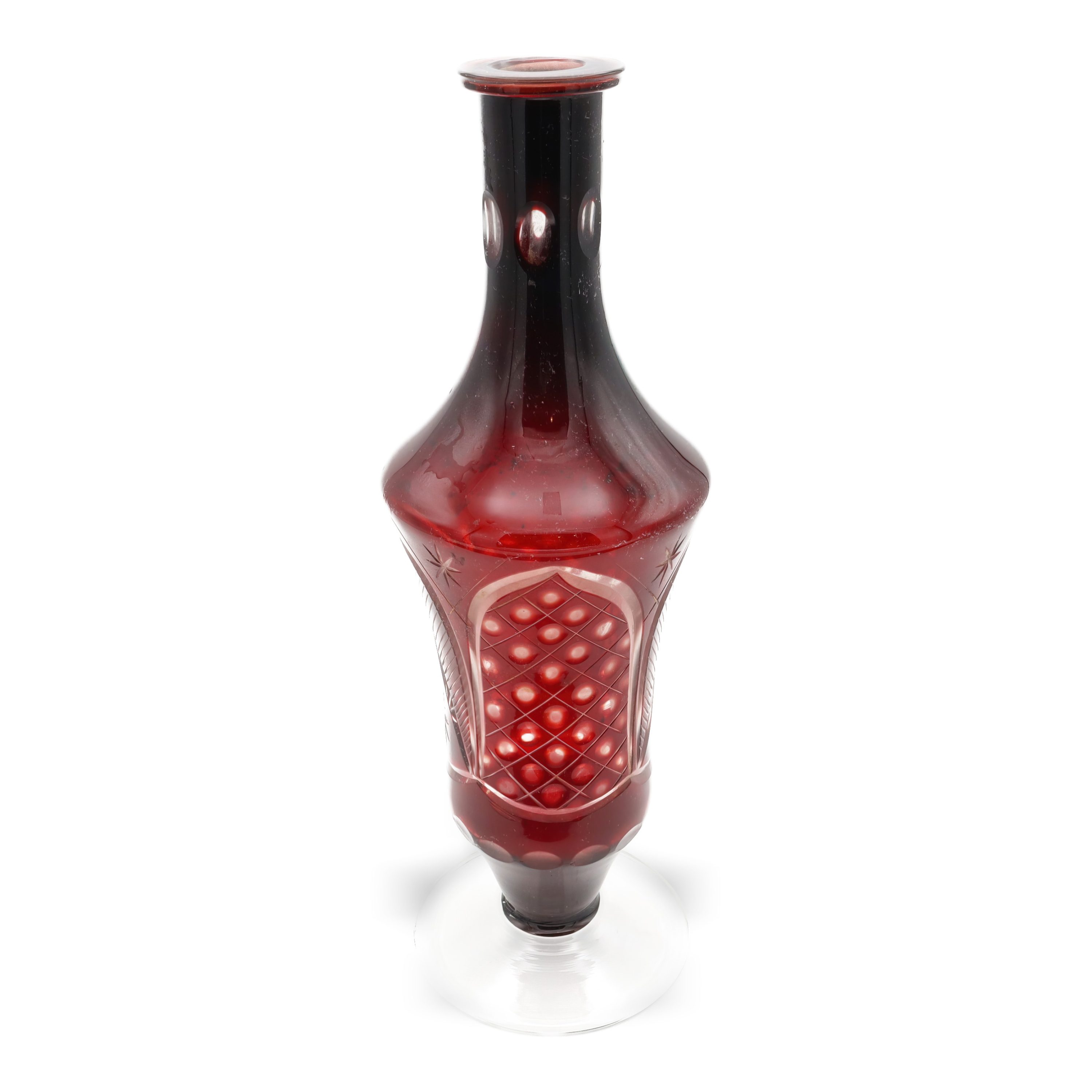 Antike Böhmische Vase Aus Geschliffenem Kristallglas Mit Aufwändigem Blumendesign, Dekoratives Sammlerstück