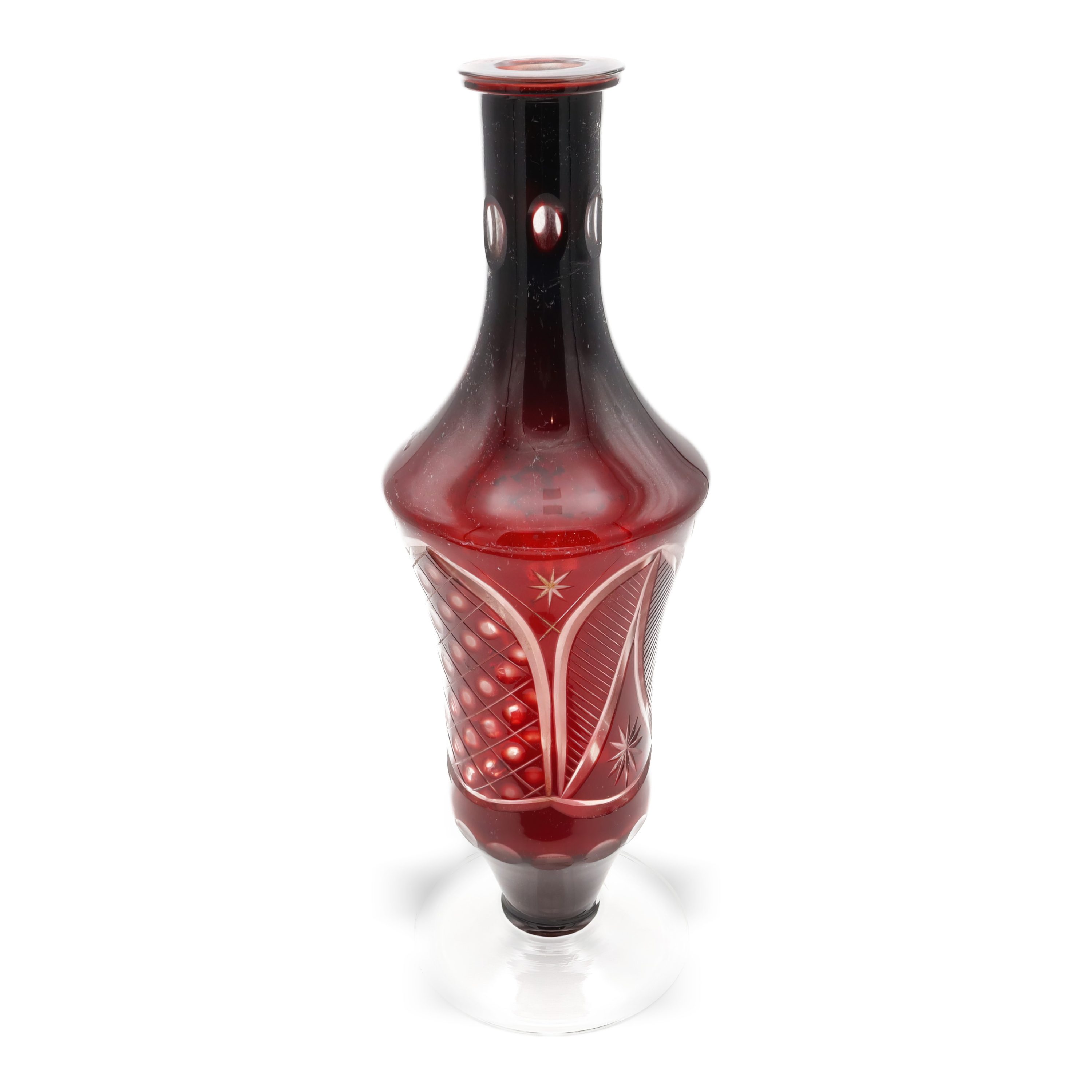 Antike Böhmische Vase Aus Geschliffenem Kristallglas Mit Aufwändigem Blumendesign, Dekoratives Sammlerstück