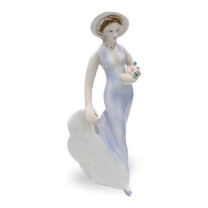 Art Déco Porzellan Frau Mit Blumen, Vintage 1920er Jahre Elegante Figurine Statue Für Wohnkultur