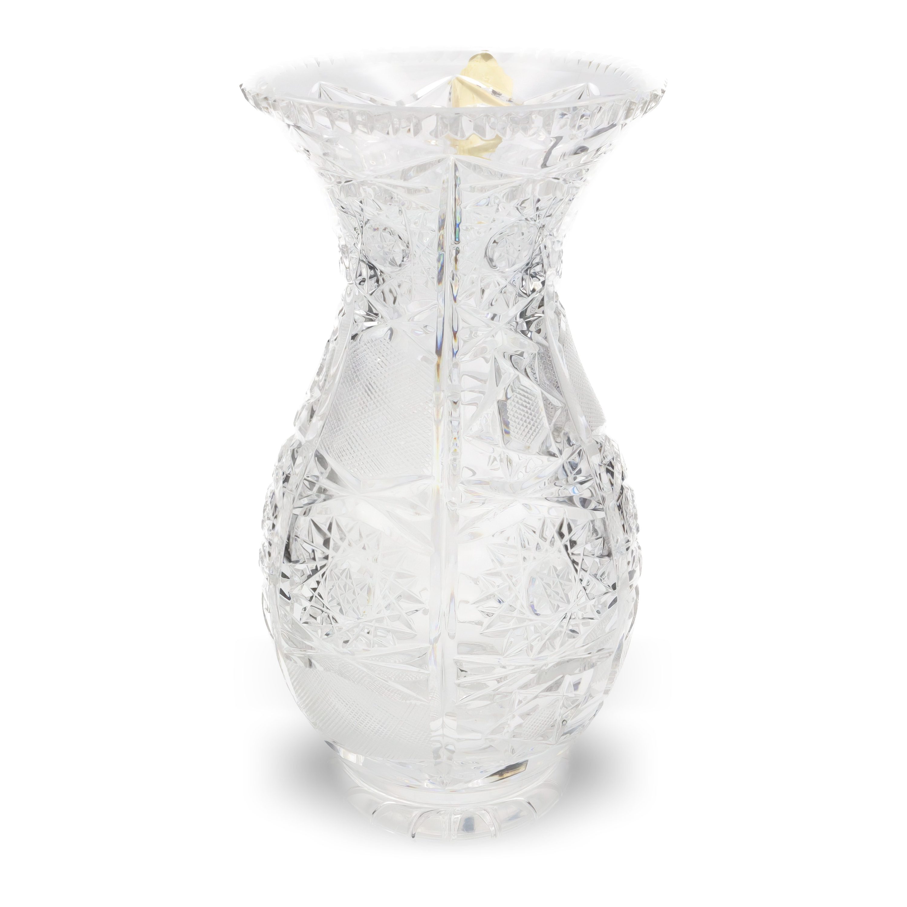 Handgeschnittene Kristallvase, Vintage-Böhmisches-Glas, Elegantes Wohnaccessoire, Mit Sternförmig Graviertem Muster