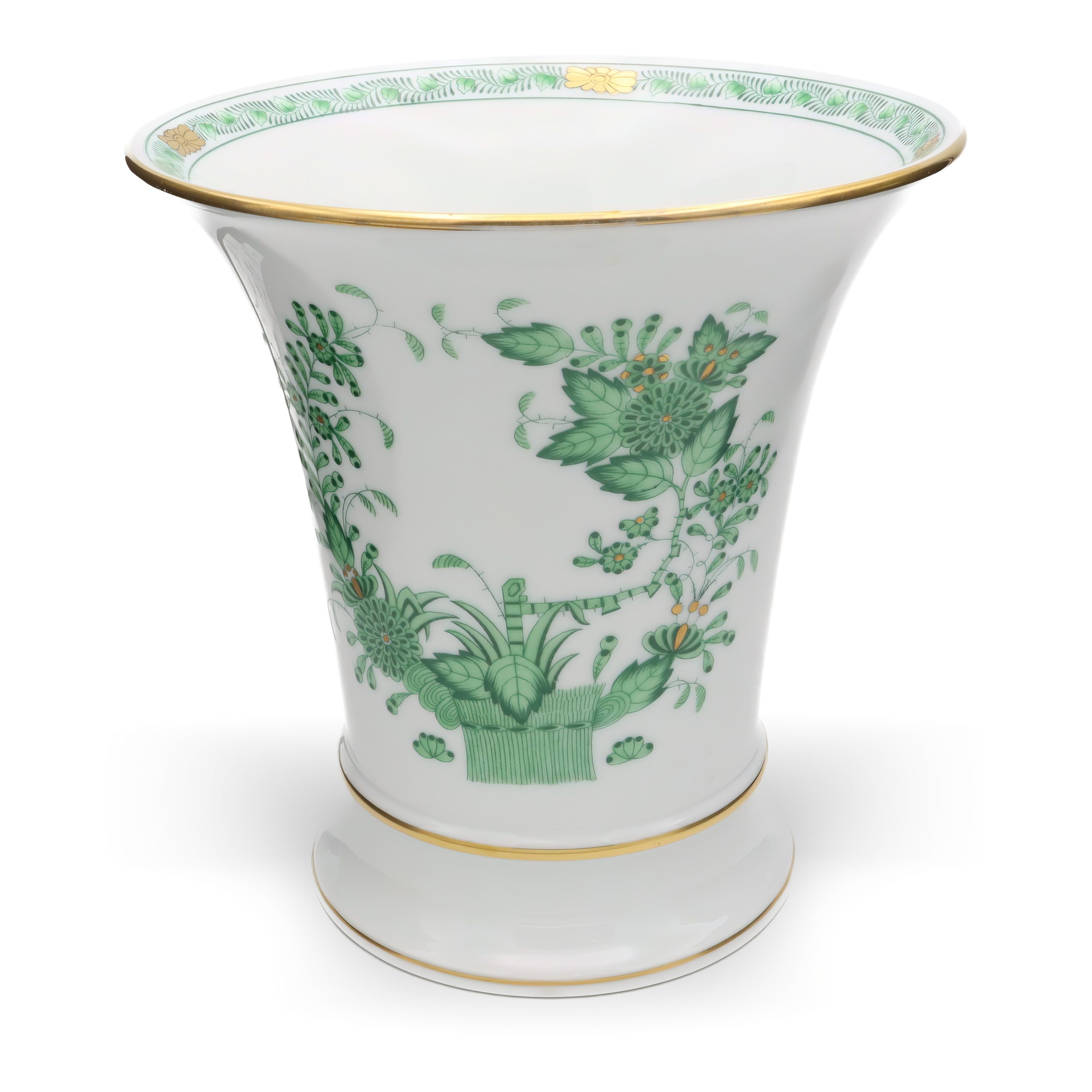 Herend Chinesisches Bouquett Zierurne, Handbemalte Grüne Apponyi Vase, Vintage Porzellandekoration Display