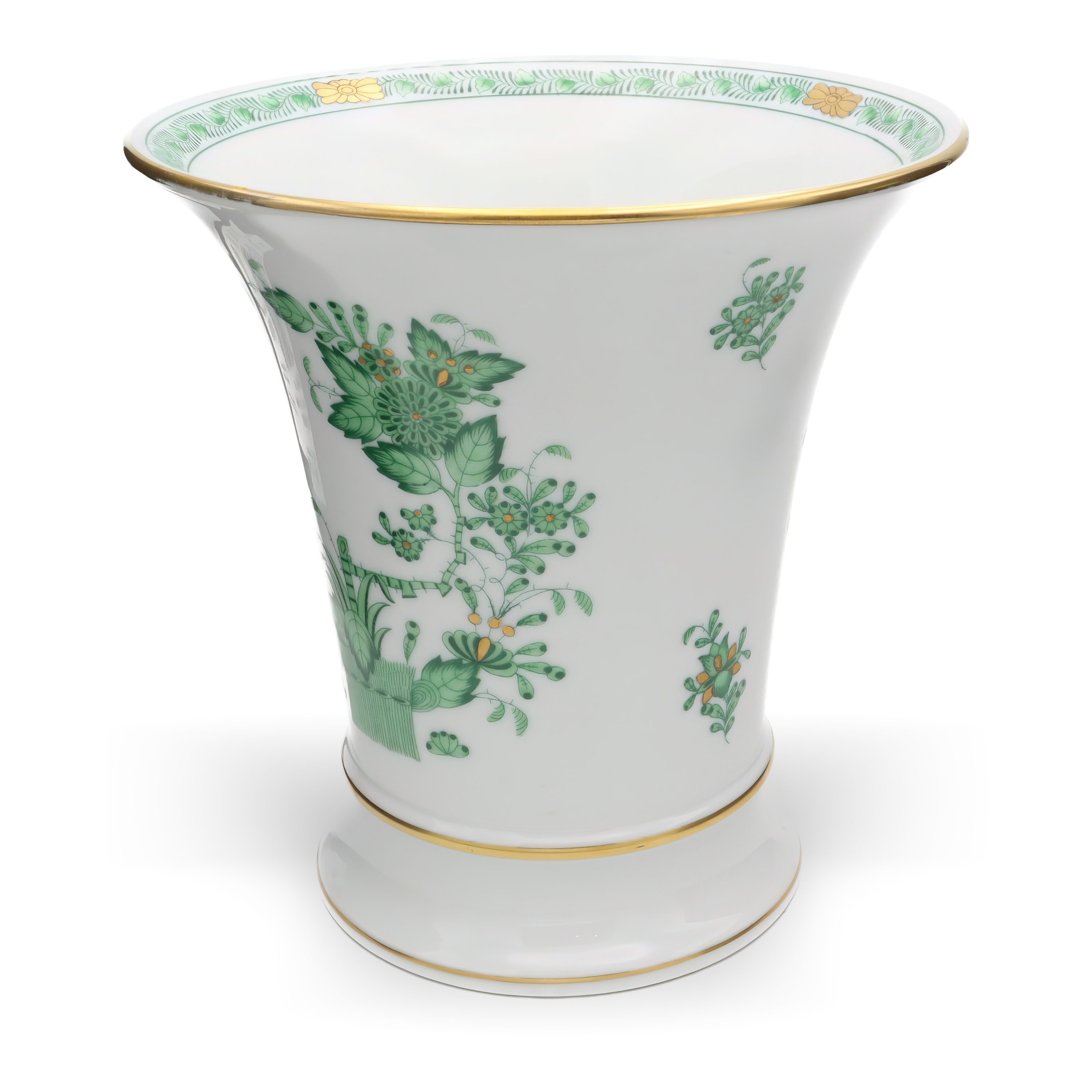 Herend Chinesisches Bouquett Zierurne, Handbemalte Grüne Apponyi Vase, Vintage Porzellandekoration Display