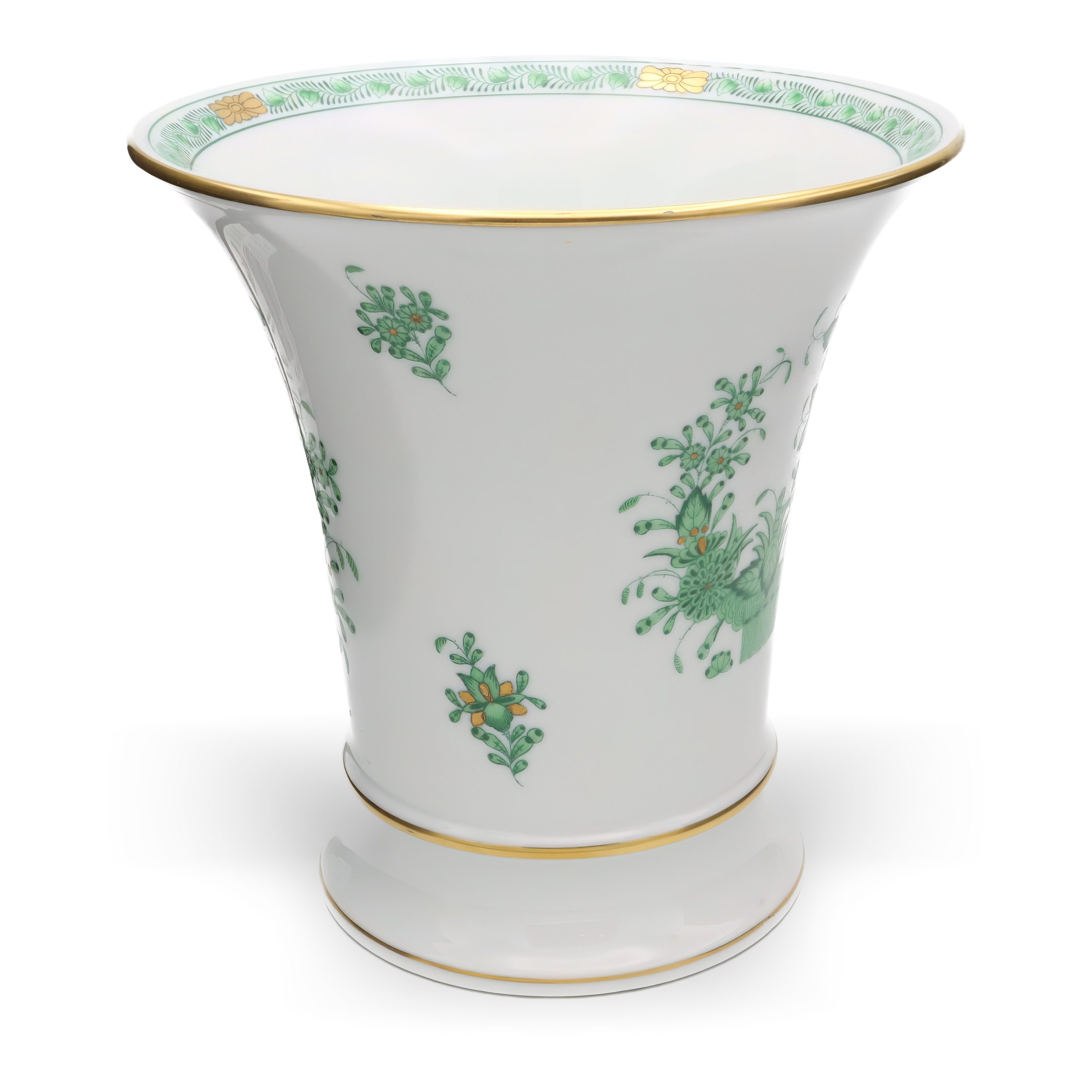 Herend Chinesisches Bouquett Zierurne, Handbemalte Grüne Apponyi Vase, Vintage Porzellandekoration Display