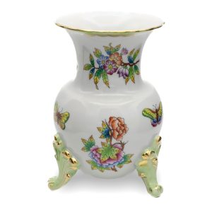 Herend Viktoria Fußvase, Antikes Von Hand Bemaltes Florales Porzellan-Mittelstück, Vintage Home Decor Aus Ungarn