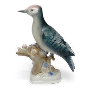 Zsolnay Porzellanfigur Specht, Handbemalt, Vintage-Vogel-Deko, Eingestellt, Keramik-Sammlerskulptur