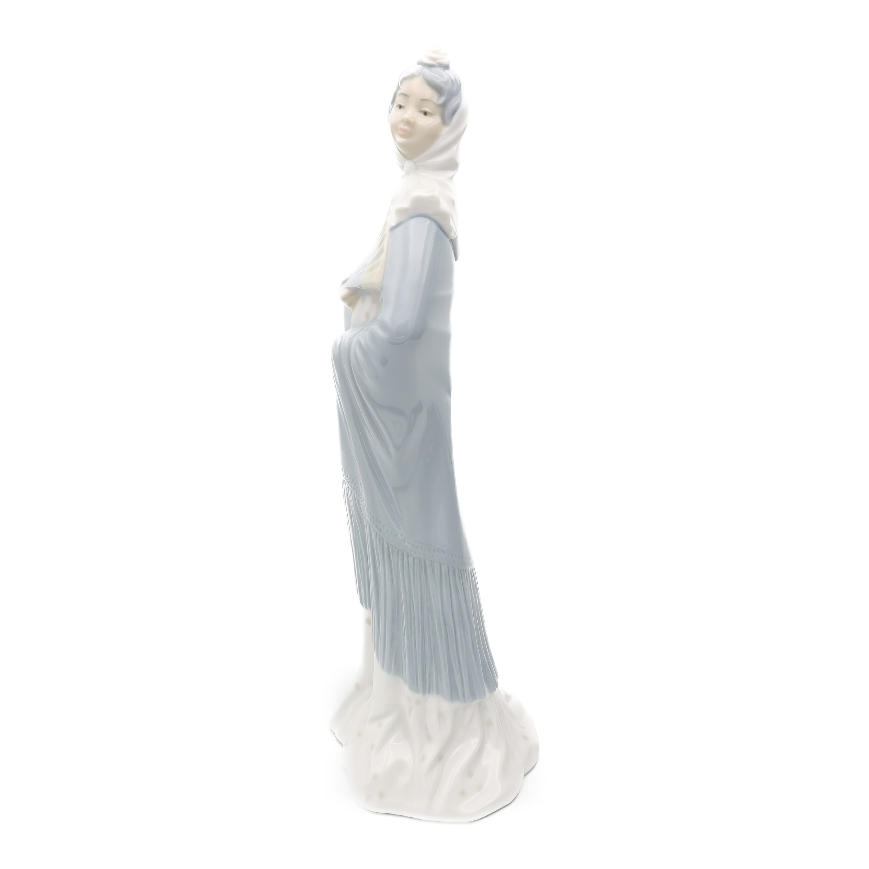 Lladro Figur - Vintage NAO Porzellan Frau Blaues Kleid Mit Handfächer - Traditionelles Kleid - Madrilenin - Aus Produktion Genommen