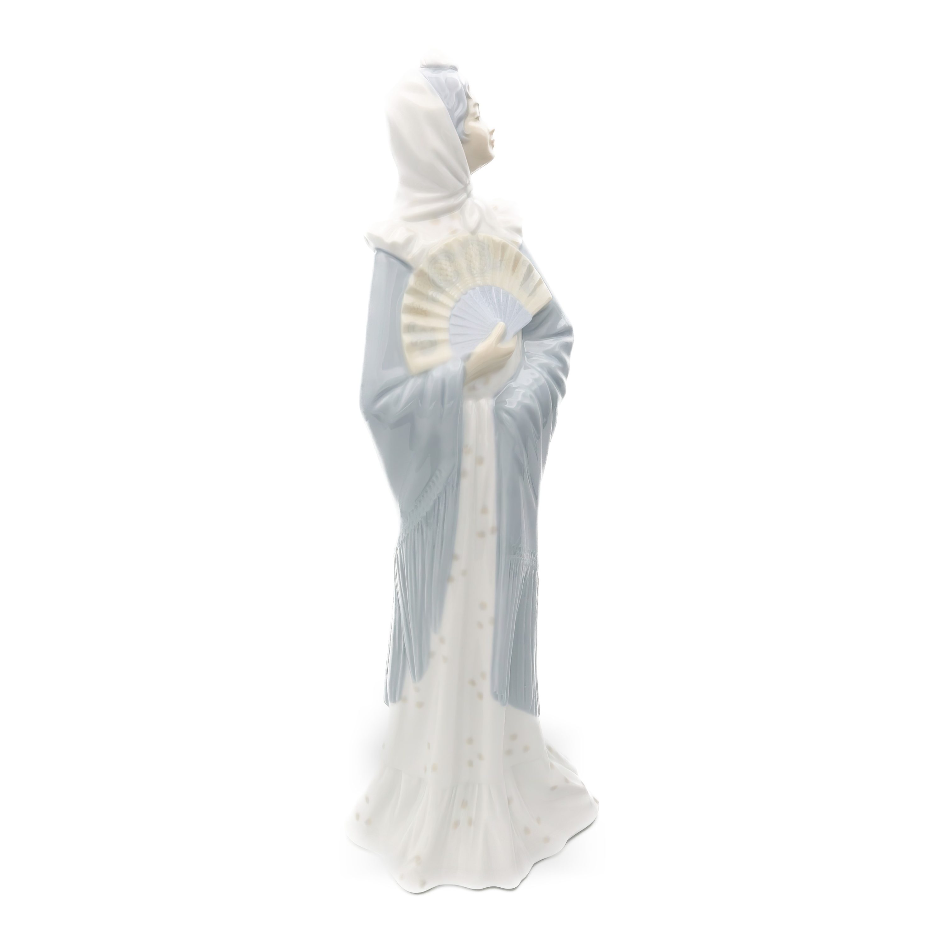Lladro Figur - Vintage NAO Porzellan Frau Blaues Kleid Mit Handfächer - Traditionelles Kleid - Madrilenin - Aus Produktion Genommen