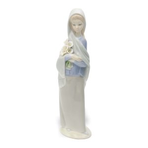 Lladro Verschleierte Dame Mit Lilien, Mädchen Mit Blumen, Vintage Handbemaltes Porzellan