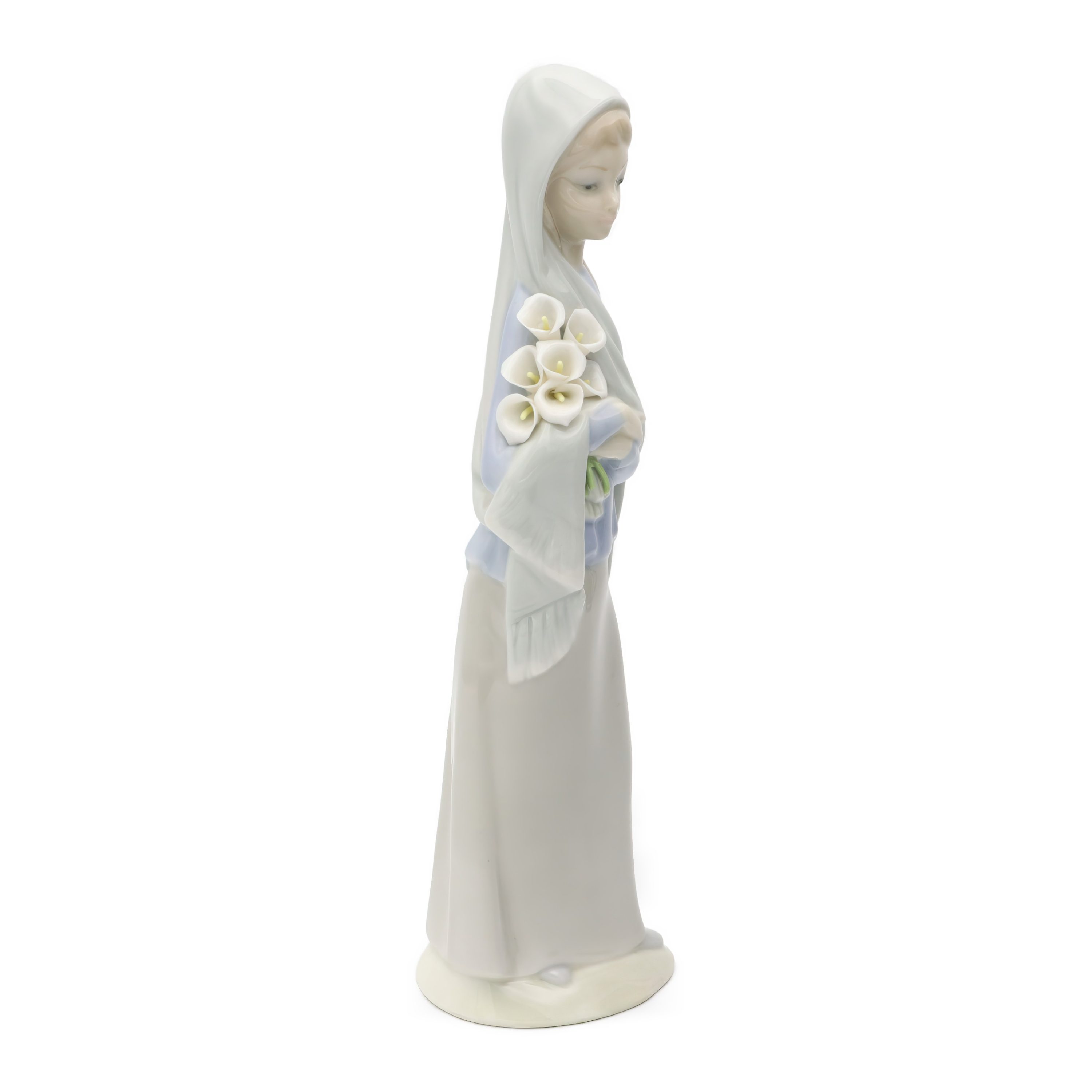 Lladro Verschleierte Dame Mit Lilien, Mädchen Mit Blumen, Vintage Handbemaltes Porzellan