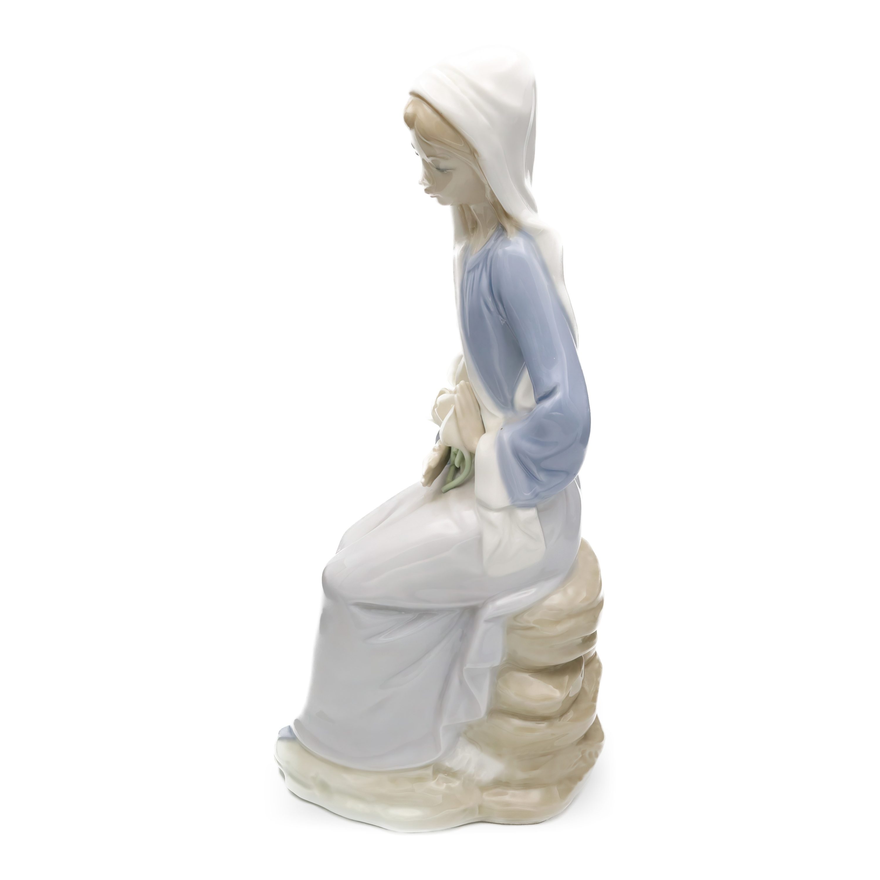 Lladro Frau Sitzt Mit Lilien, Vintage Lladro Figur, Aus Dem Programm Genommen, Blume Fehlt, Keramik Sammler Skulptur