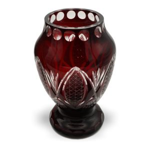 Rote Kristall-Böhmen-Vase, Handgeschnitten, Vintage Tschechisches Kunstglas Antiquität