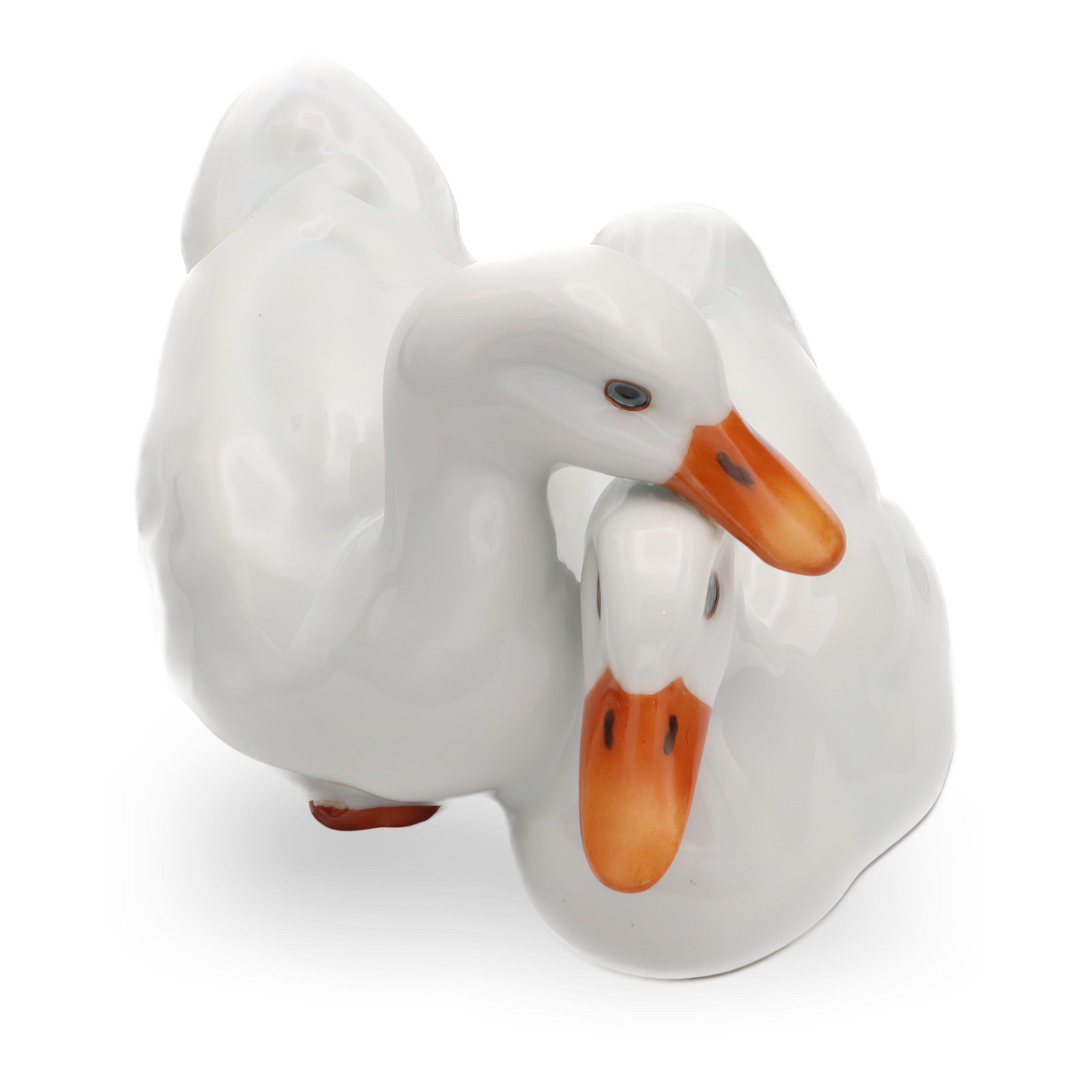 Vintage Herend-Figuren - Weiße Enten - Sammlerobjekt Porzellan Vogelstatue - Handbemalte Ungarische Dekoration