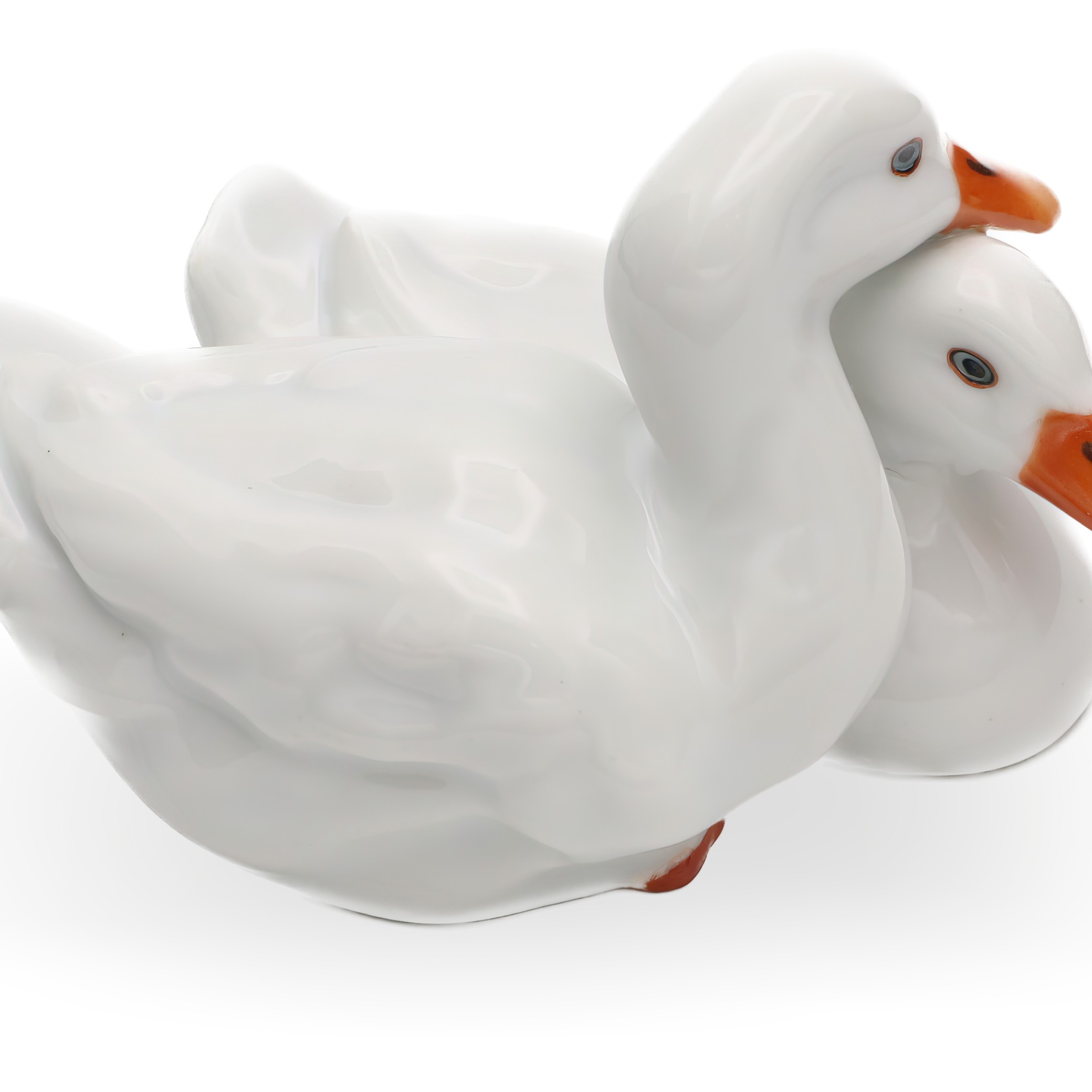 Vintage Herend-Figuren - Weiße Enten - Sammlerobjekt Porzellan Vogelstatue - Handbemalte Ungarische Dekoration