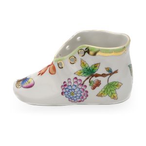 Vintage Herend Handbemalter Porzellan-Babyschuh Queen Victoria Muster, Exquisites Sammlerstück, Das Zeitlose Florale Eleganz Zeigt