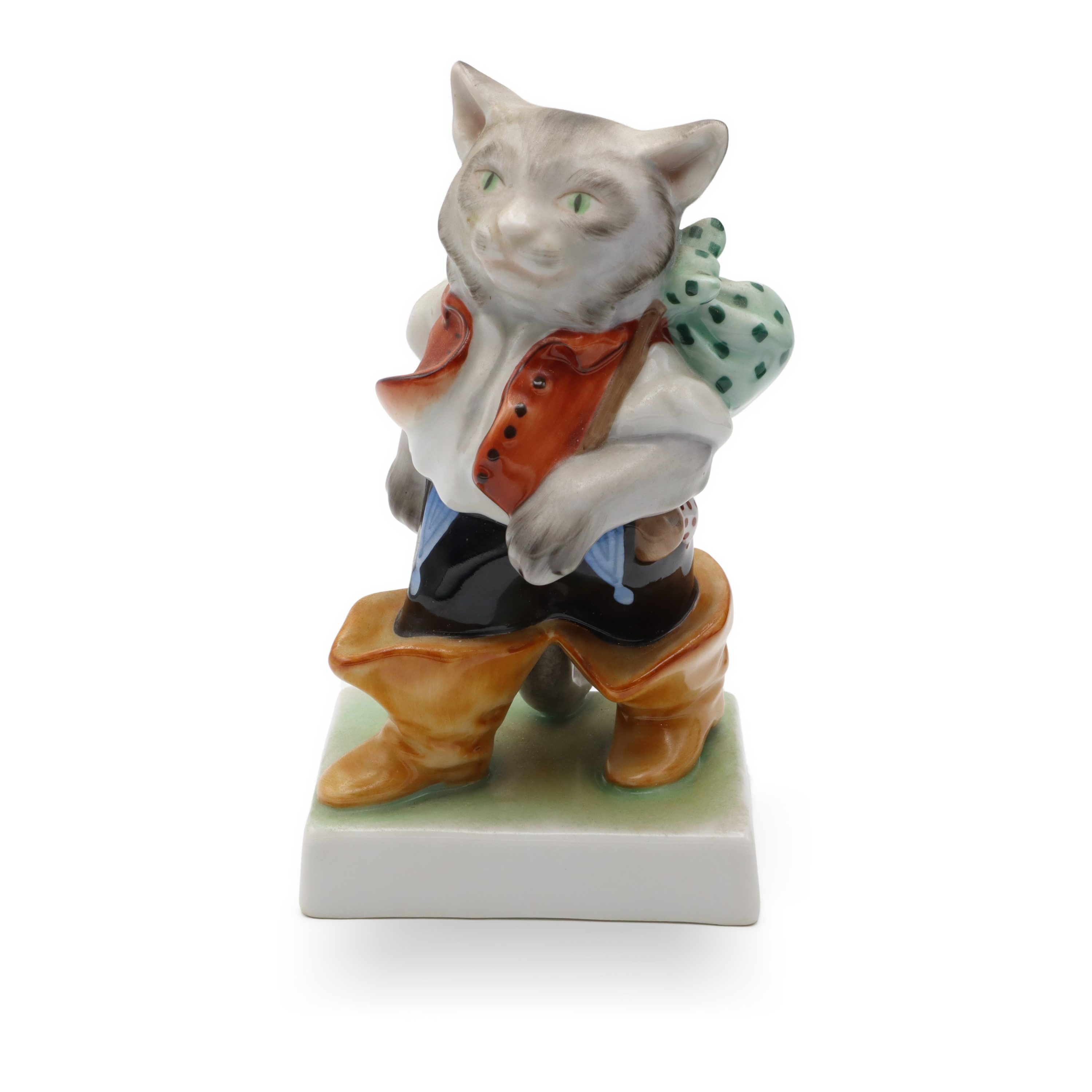 Der Gestiefelte Kater Herend Porzellanfigur, Katzenskulptur, Katzen-Sammelobjekt, Vintage Herend Katzenstatue Handbemalt, Keramik.