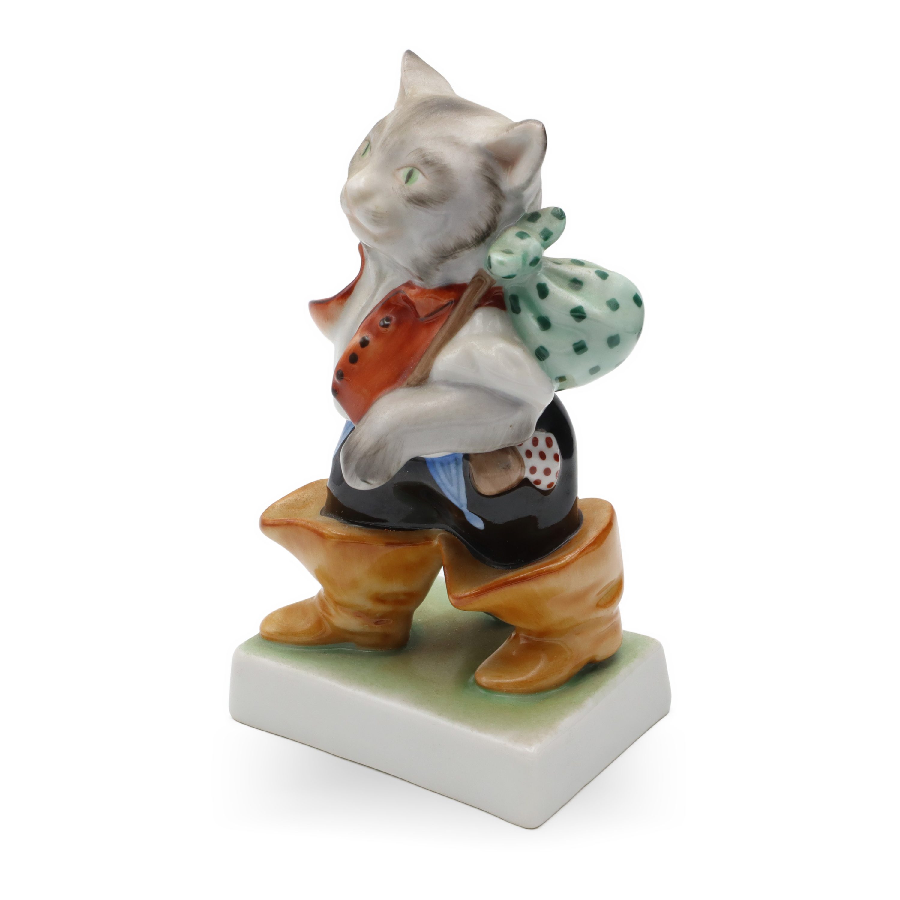 Der Gestiefelte Kater Herend Porzellanfigur, Katzenskulptur, Katzen-Sammelobjekt, Vintage Herend Katzenstatue Handbemalt, Keramik.