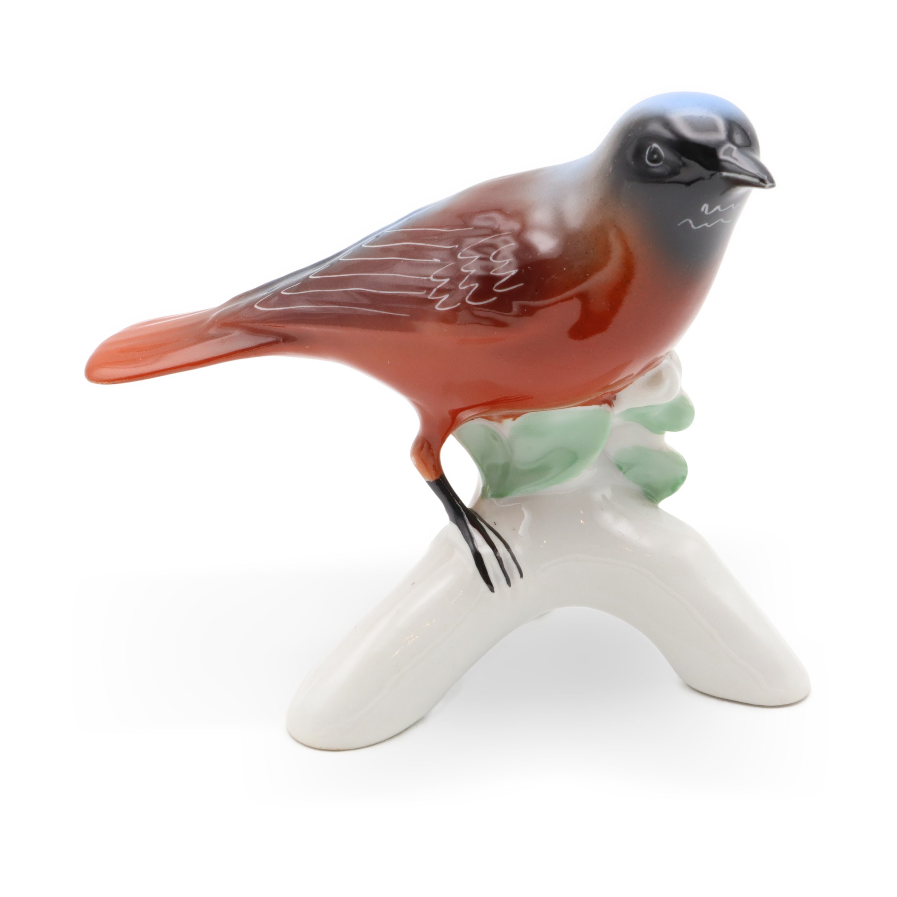 Rote Vogel Porzellanfigur - Vogelkunst - Böhmisches Porzellan - Seltenes Vintage-Sammlerstück Handbemalt - Keramikskulptur