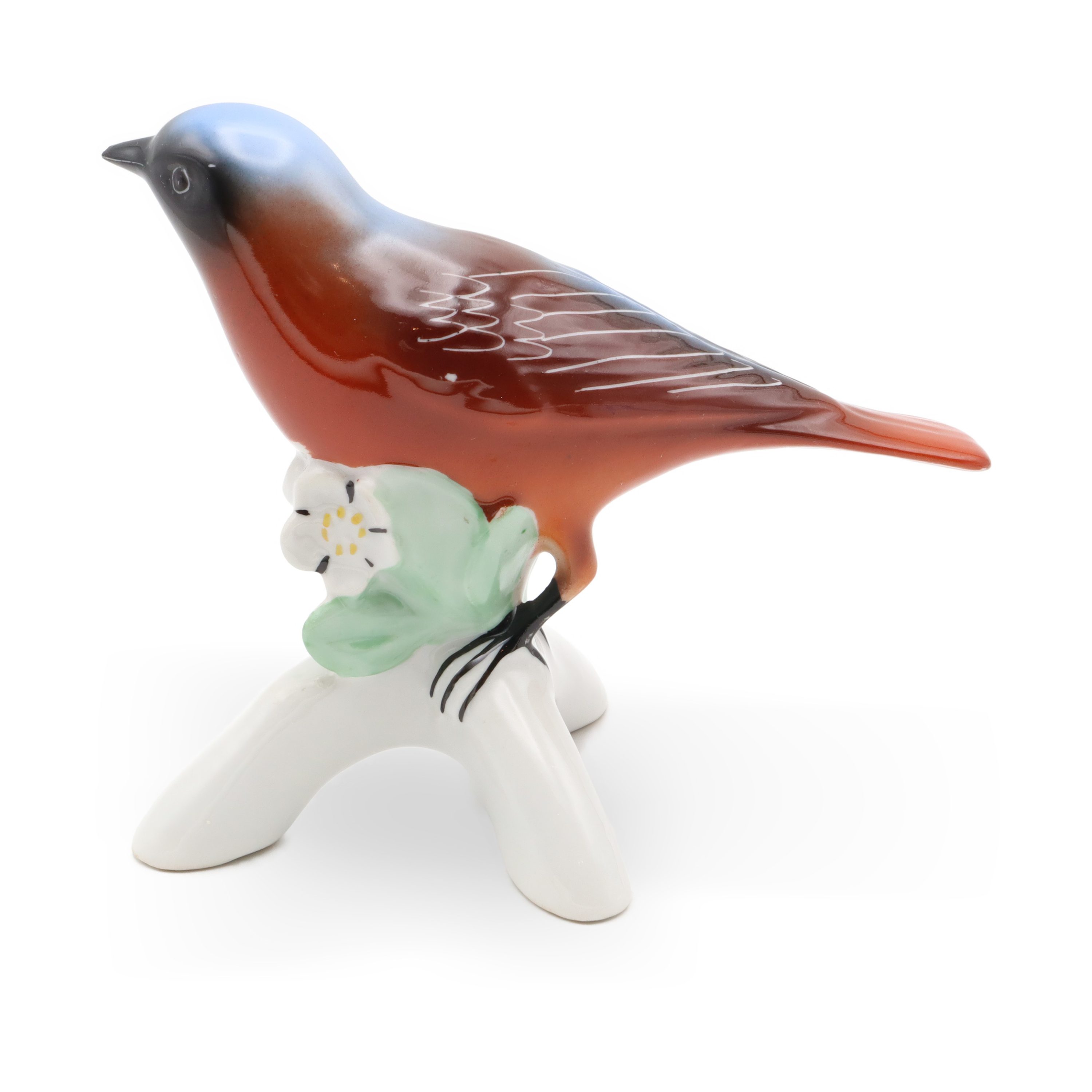 Rote Vogel Porzellanfigur - Vogelkunst - Böhmisches Porzellan - Seltenes Vintage-Sammlerstück Handbemalt - Keramikskulptur