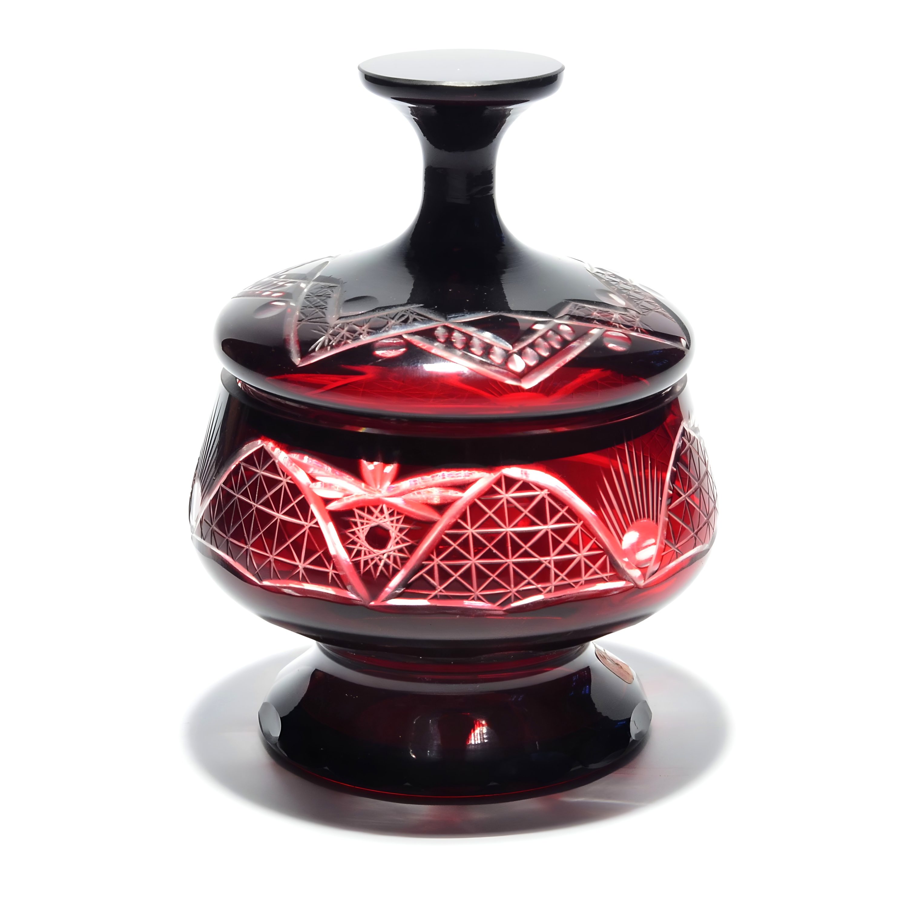 Böhmische Rote Bleikristall-Bonbonniere - Handgeschliffene Vintage-Bonbonniere Mit Deckel