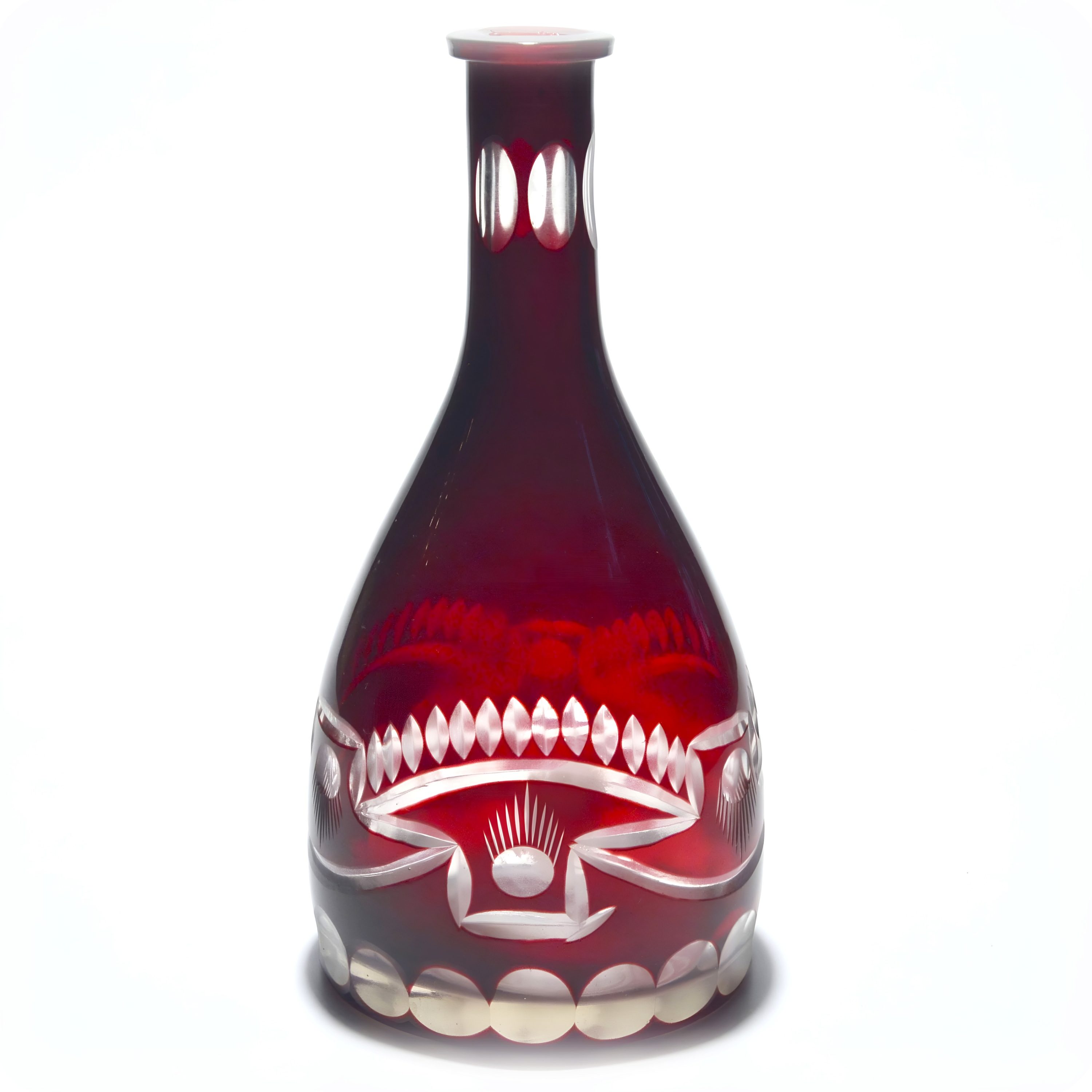 Rote Böhmische Vase - Schmaler Hals - Geschliffene Kristall-Vintage-Vase Aus Böhmen