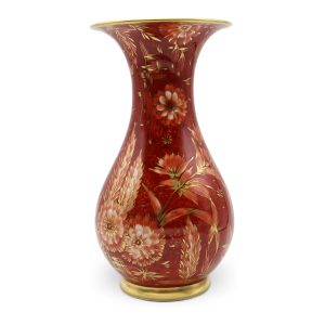 Rosenthal Magic Garden Vintage Porzellanvase, Rotes Blumenmuster, Jugendstil, Goldene Ränder, Handbemalt