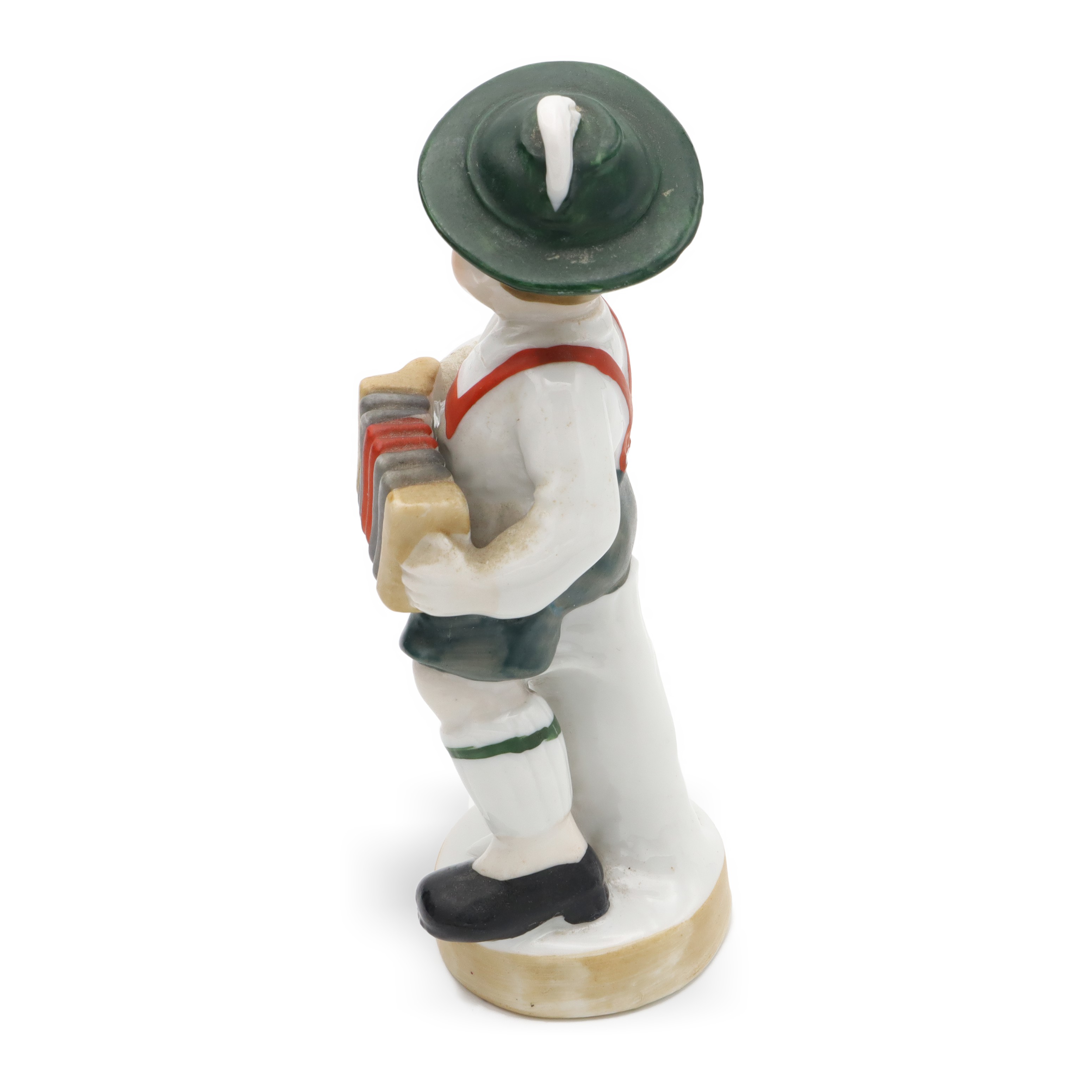 Vintage Porzellanfigur Junge mit Akkordeon Seitenansicht Detail Thumbnail for Vintage Junge Spielt Akkordeon - Handbemalte Bavaria Porzellan - Keramik-Sammlerfigur