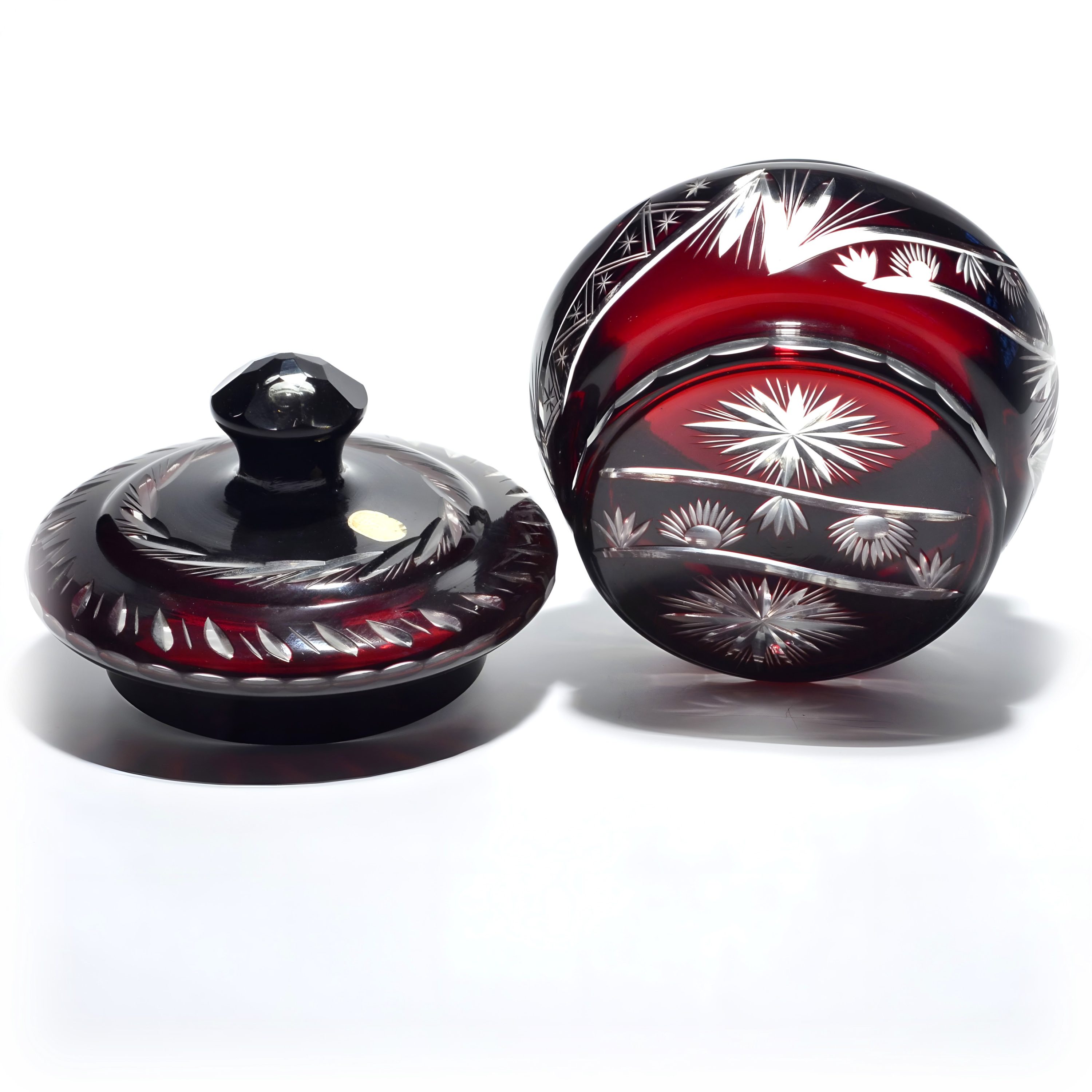 Weinrotes - Geschliffenes Kristallglas Mit Deckel - Schmuckdose - Vintage-Aufbewahrungsbehälter Für Schmuck Und Andenken