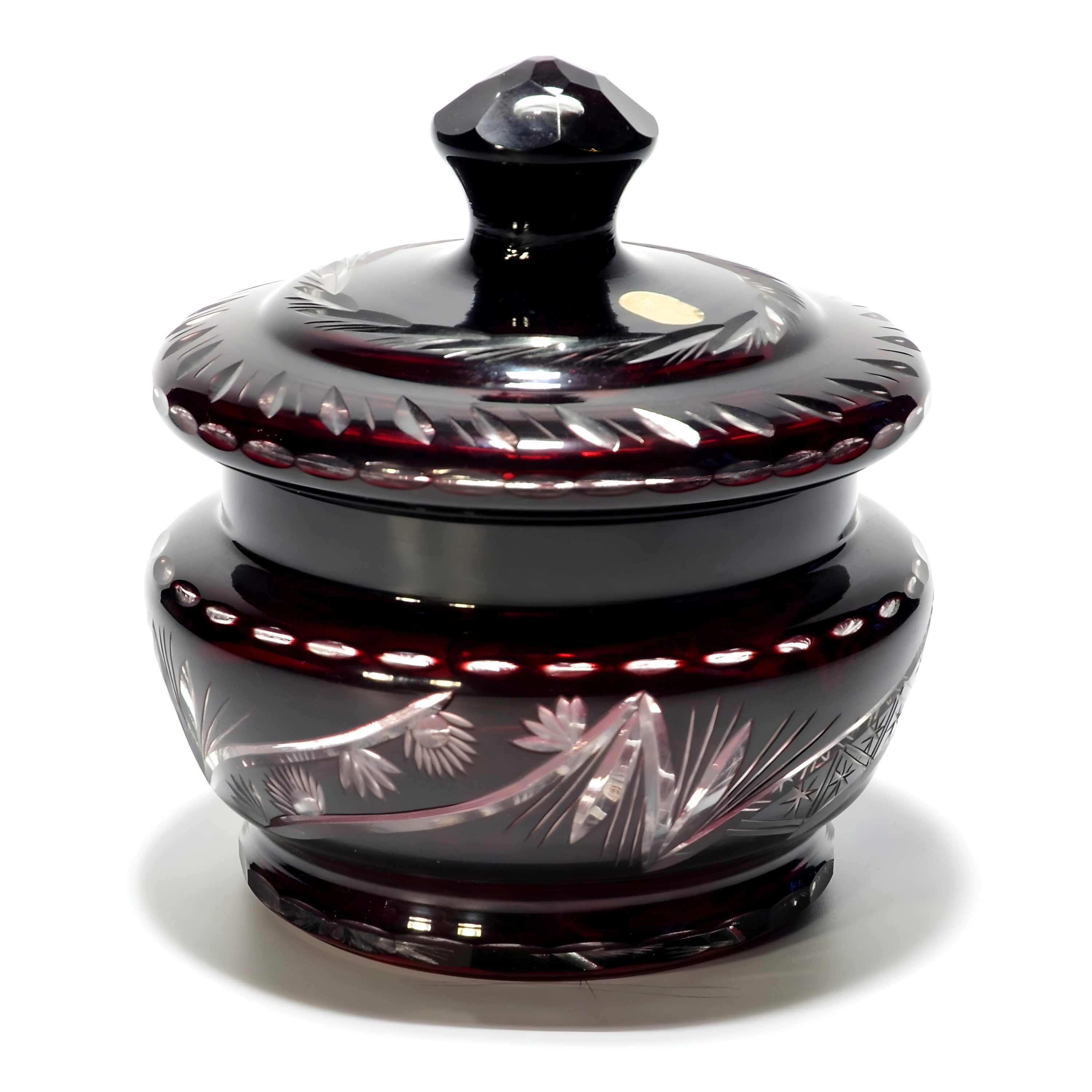 Weinrotes - Geschliffenes Kristallglas Mit Deckel - Schmuckdose - Vintage-Aufbewahrungsbehälter Für Schmuck Und Andenken