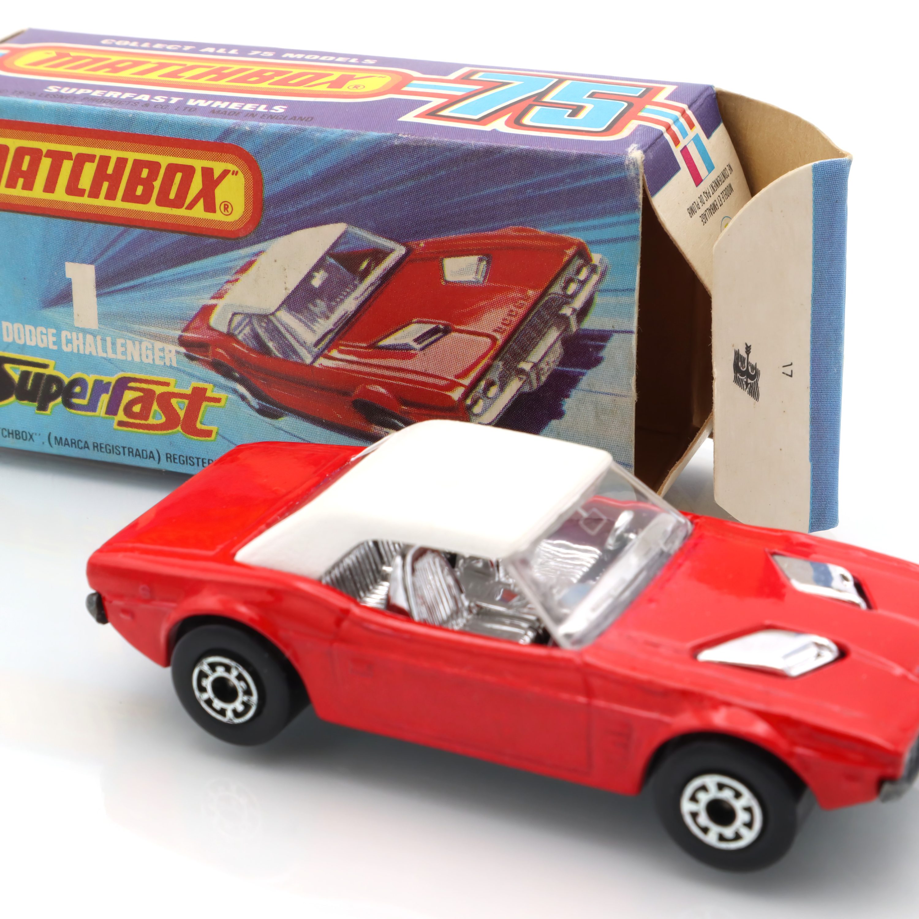 Matchbox Superfast 1 Dodge Challenger - Vintage Druckguss-Auto - Sammler-Spielzeugauto - Klassisches Muscle-Car-Modell