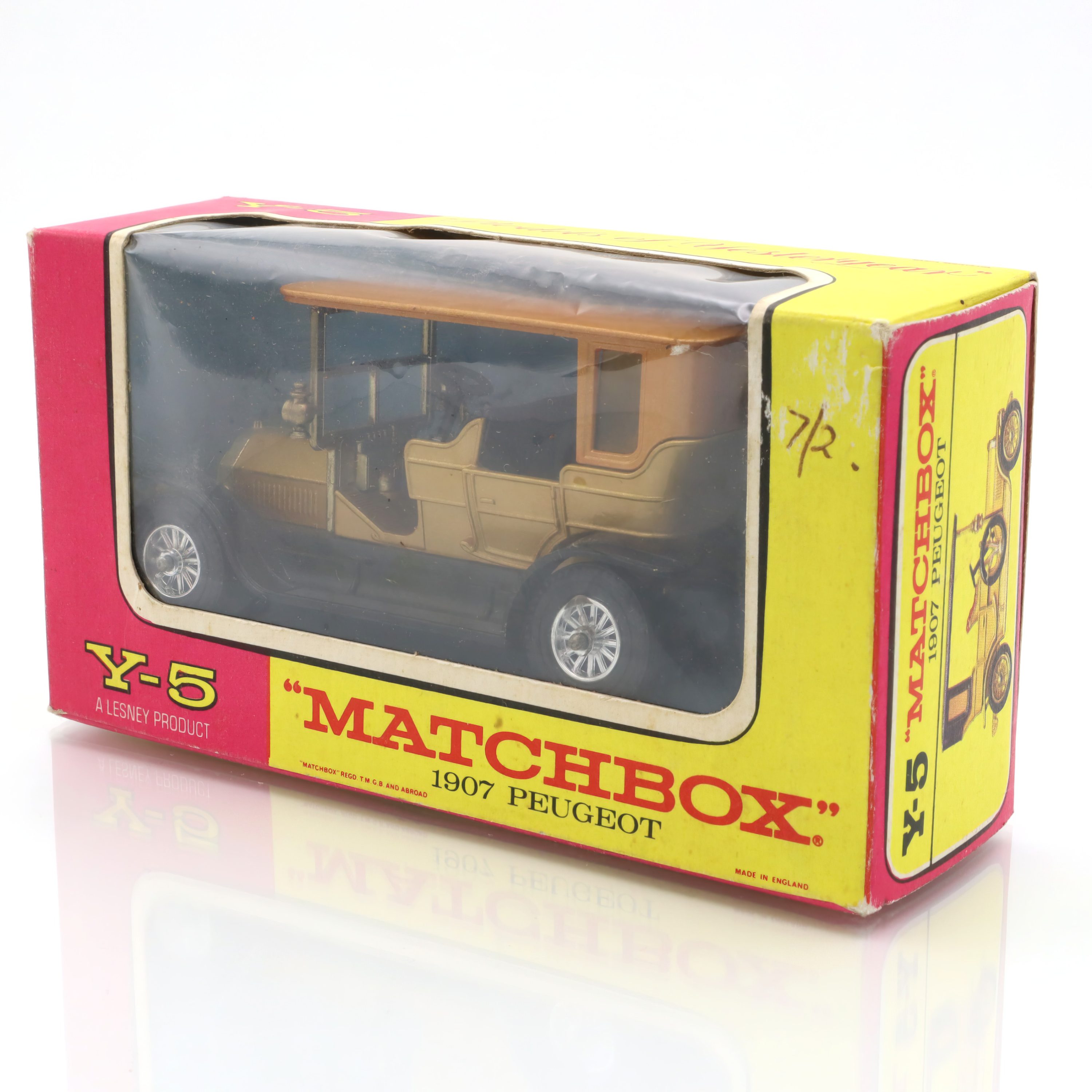 Y-5 1907 Peugeot - Vintage Sammlerstück - Lesney Serie - Blaues Fahrgestell - Cremefarbenes Interieur - Druckguss-Replik