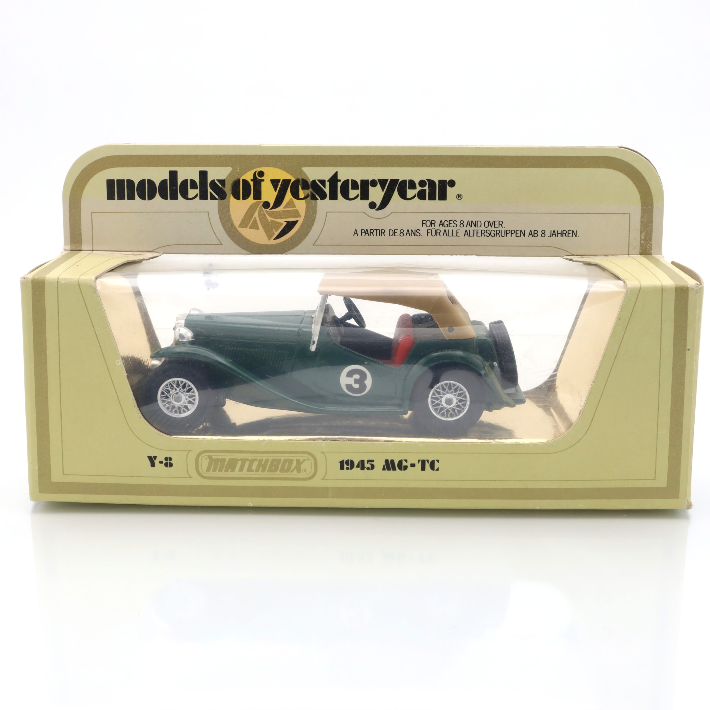 Y-8 1945 MG-TC - Vintage Sammlerstück - Matchbox Druckguss Modellauto - Klassischer Britischer Roadster - Retro Spielzeug Zur Ausstellung