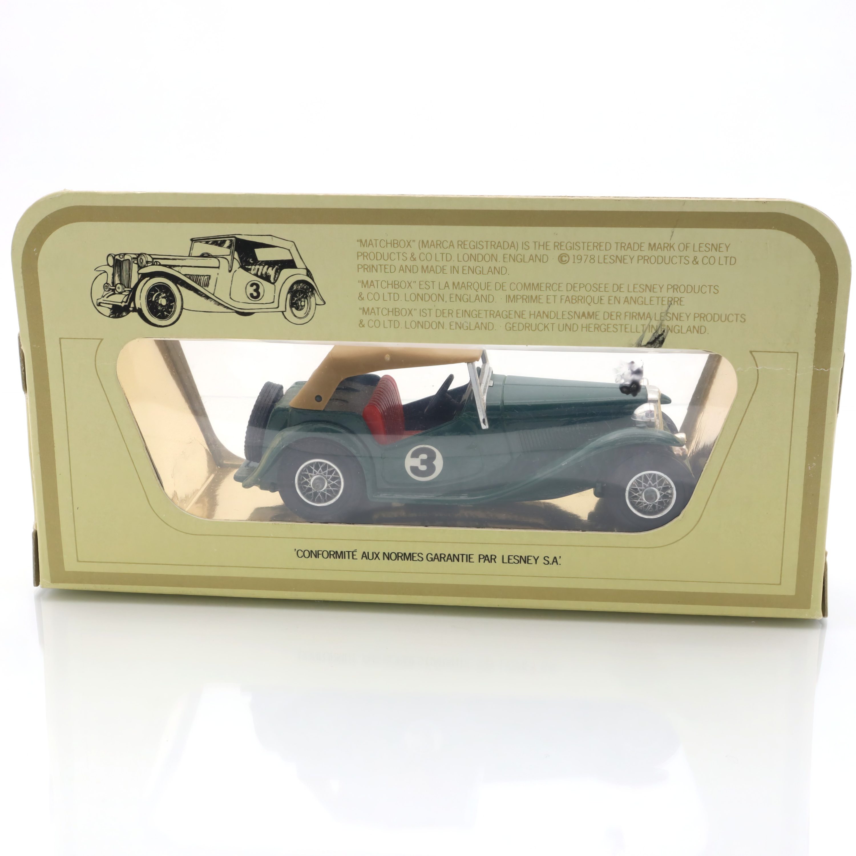 Y-8 1945 MG-TC - Vintage Sammlerstück - Matchbox Druckguss Modellauto - Klassischer Britischer Roadster - Retro Spielzeug Zur Ausstellung