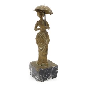 Antike Bronze-Figur - Dame Mit Schirm - Statue - Vintage Bronze-Skulptur - Art-Déco Wohnkultur - Sammlerobjekt Der Bronze-Kunst