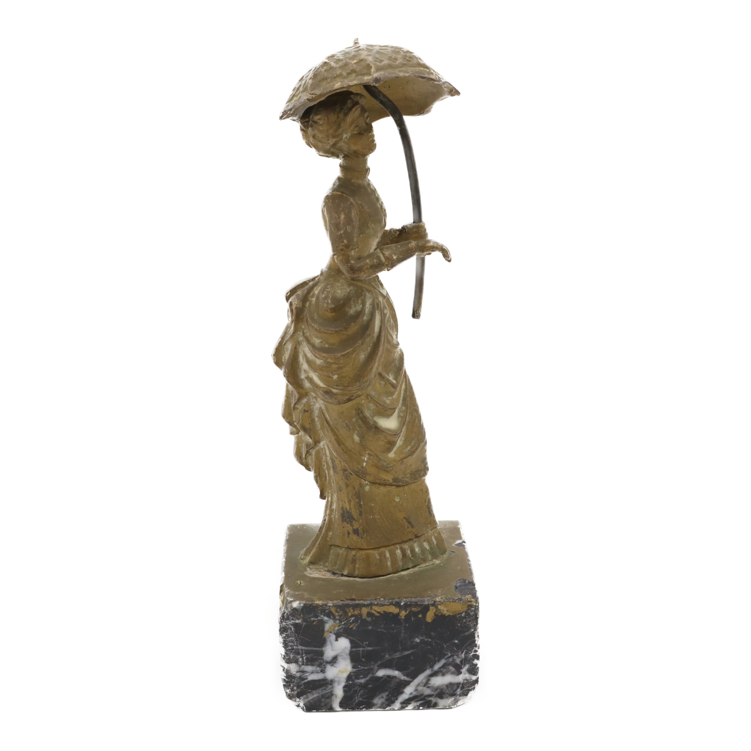 Antike Bronze-Figur - Dame Mit Schirm - Statue - Vintage Bronze-Skulptur - Art-Déco Wohnkultur - Sammlerobjekt Der Bronze-Kunst