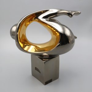 Art-Déco-Figur - Porzellanfigur - Vergoldet Und Platinveredelt - Modernistische Frau - Vintage Wohnaccessoire