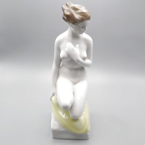 Art-Déco-Aktfigurine - Frau In Anmutiger Pose - Große Handbemalte Porzellanfigur - Vintage Art-Déco-Wohnaccessoire