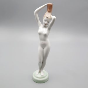 Art Deco Akt Porzellan - Die Eitelkeit Der Kassiopeia - Dame Bürstet Anmutig Ihr Haar - 1970er Vintage