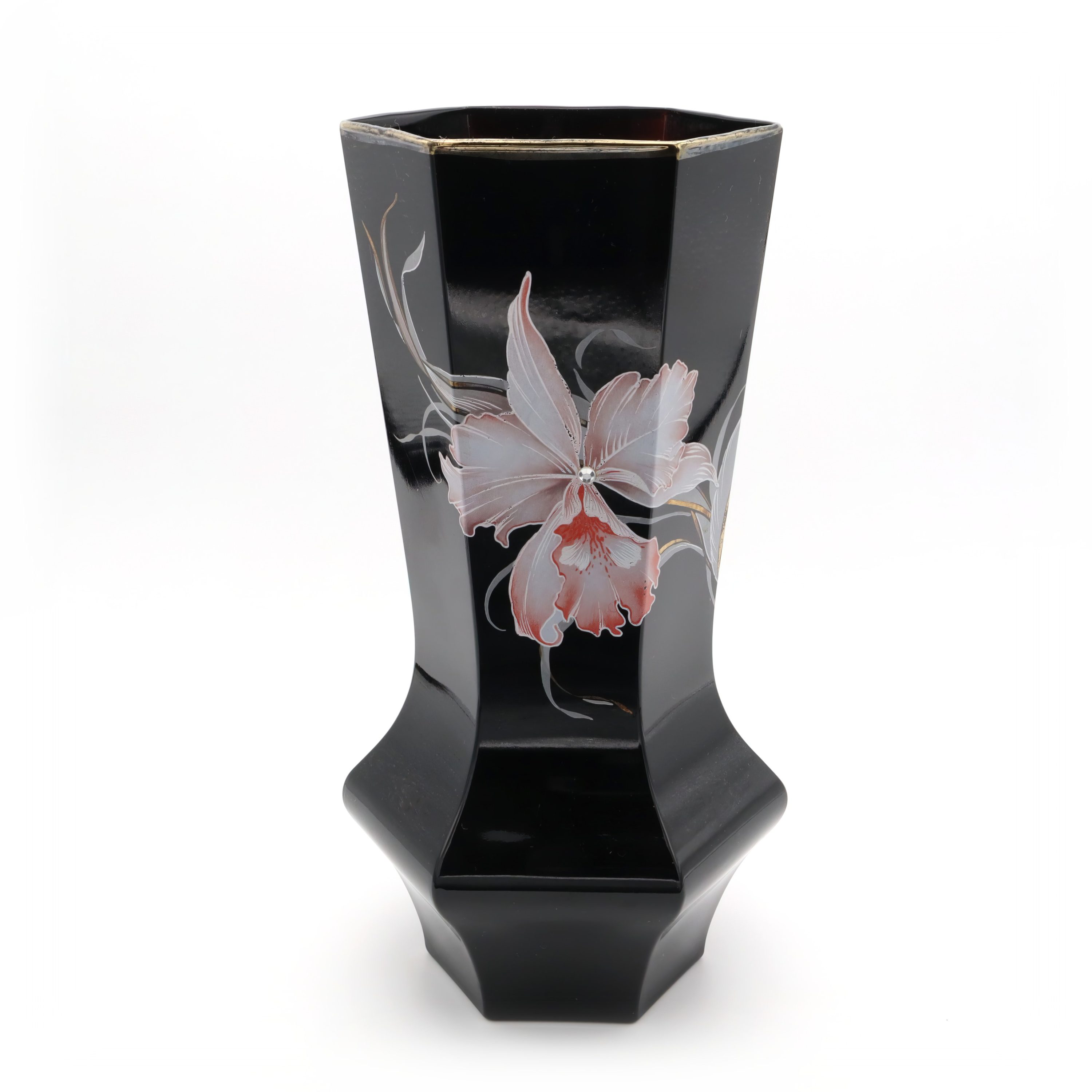 Schwarze Murano Vase - Hexagonale Vintage-Handarbeit - Italienisches Kunstglas-Dekor - Mid-Century Modern Wohnstil - Sammelbare Glasvase
