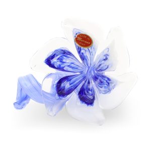 Blaue Murano Glas Blumen-Mittelstück - Kristall Dekor - Florale Kunst - Handgeblasene Glasvase - Italienische Wohnkultur