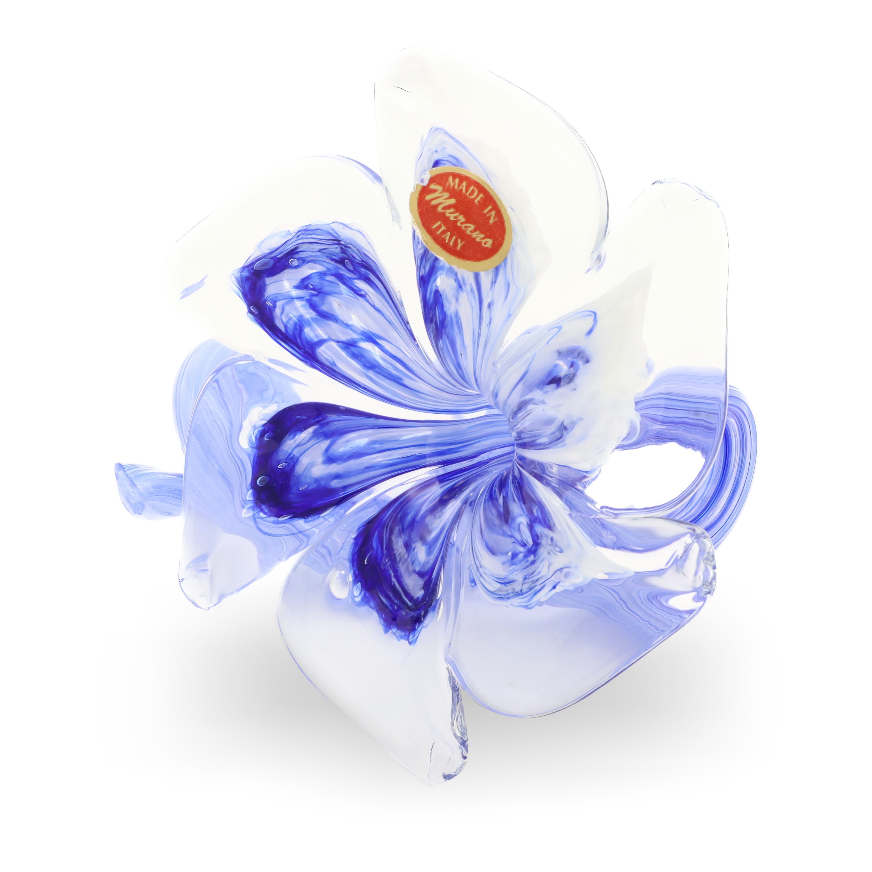 Blaue Murano Glas Blumen-Mittelstück - Kristall Dekor - Florale Kunst - Handgeblasene Glasvase - Italienische Wohnkultur