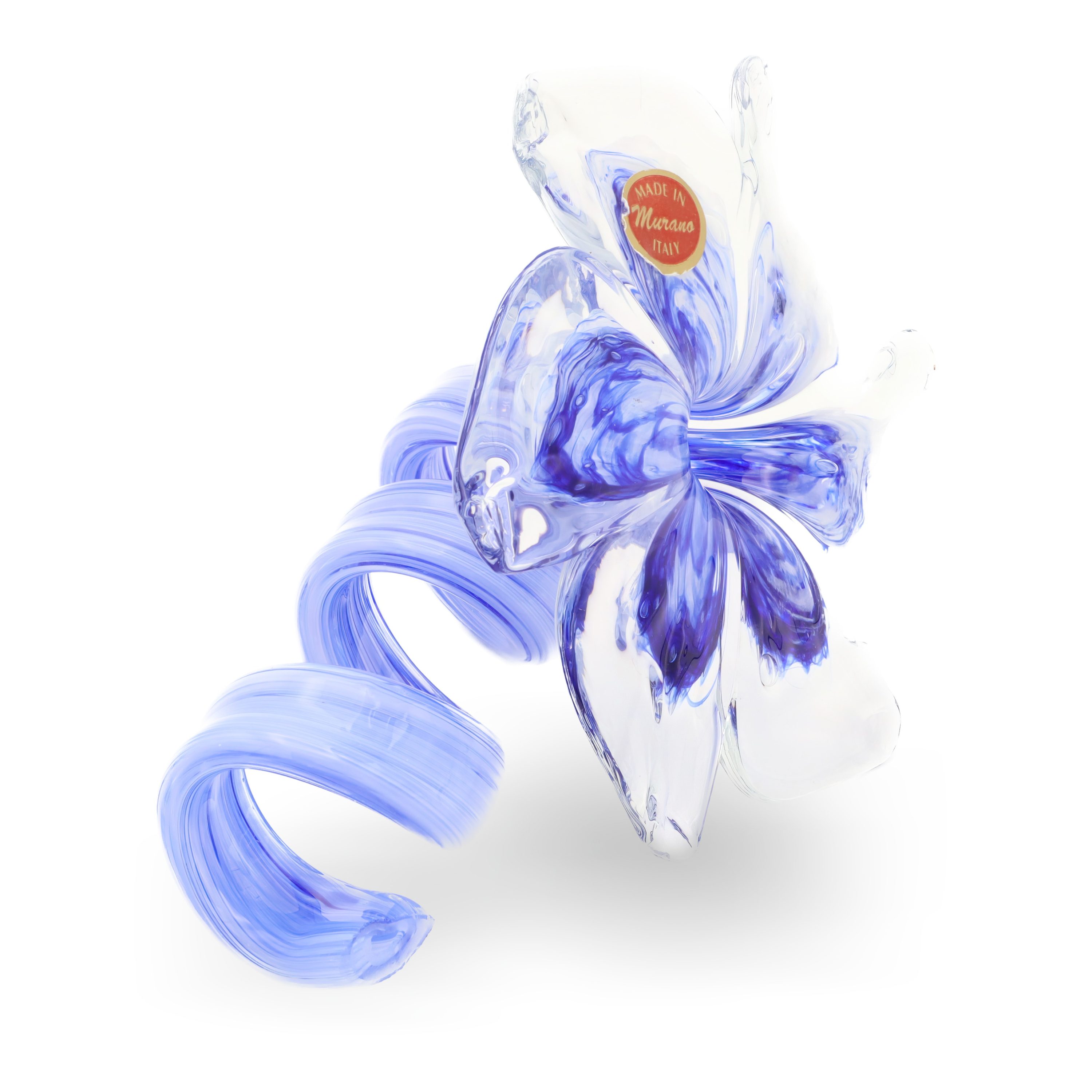 Blaue Murano Glas Blumen-Mittelstück - Kristall Dekor - Florale Kunst - Handgeblasene Glasvase - Italienische Wohnkultur