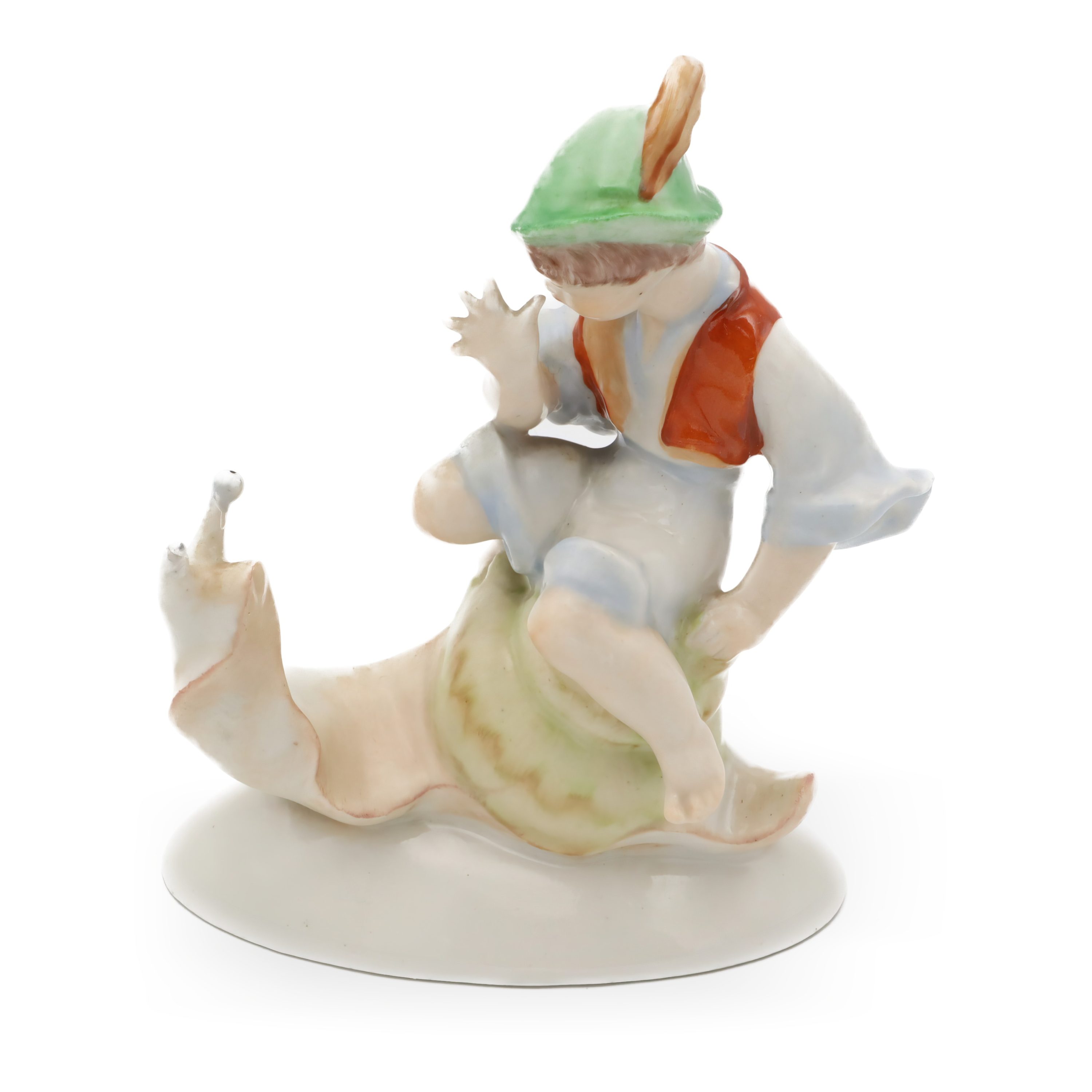 Junge Reitet Auf Einer Schnecke Figur - Handbemalte Vintage Drasche Porzellanfigur - Beschädigt Aber Wunderschön Gefertigt