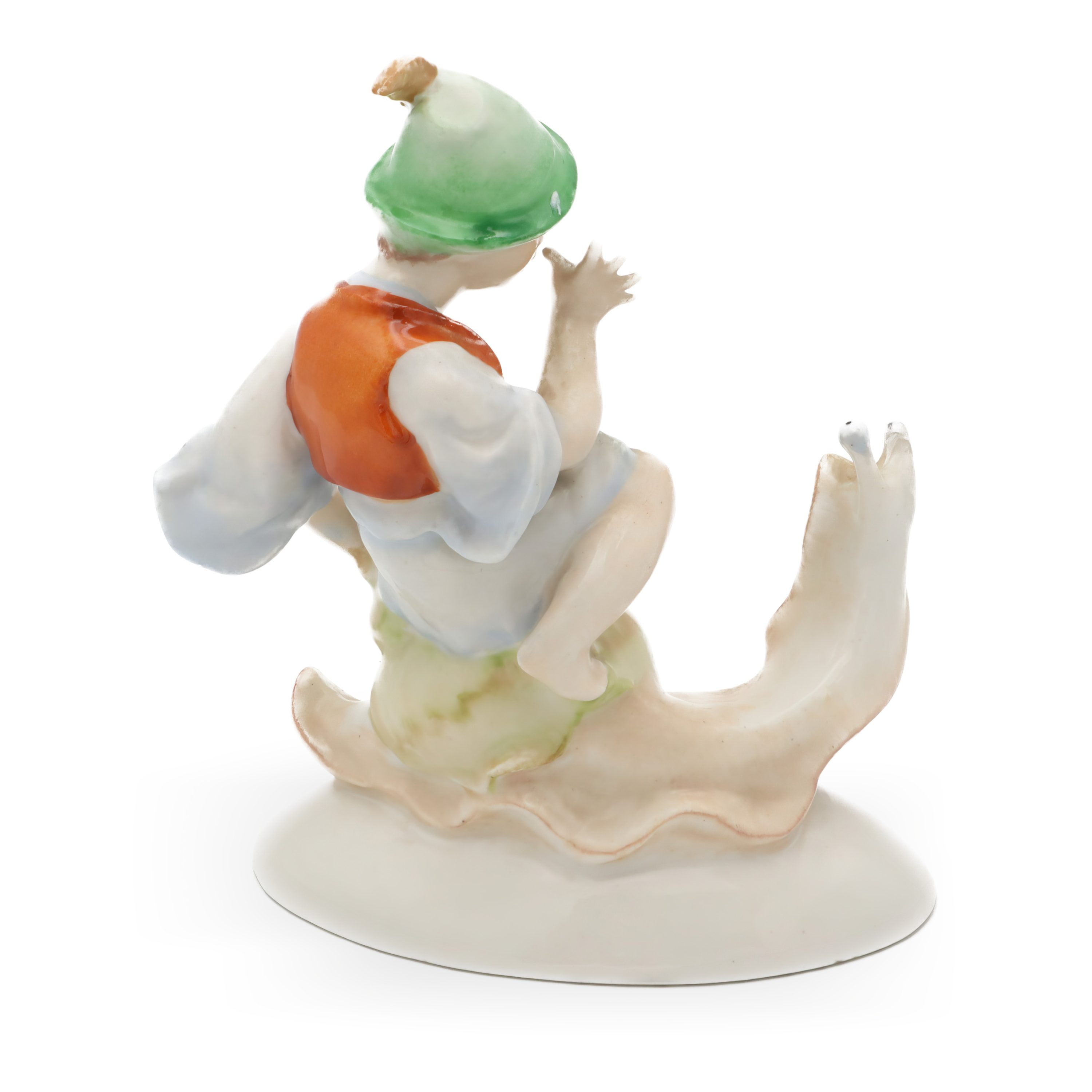 Junge Reitet Auf Einer Schnecke Figur - Handbemalte Vintage Drasche Porzellanfigur - Beschädigt Aber Wunderschön Gefertigt