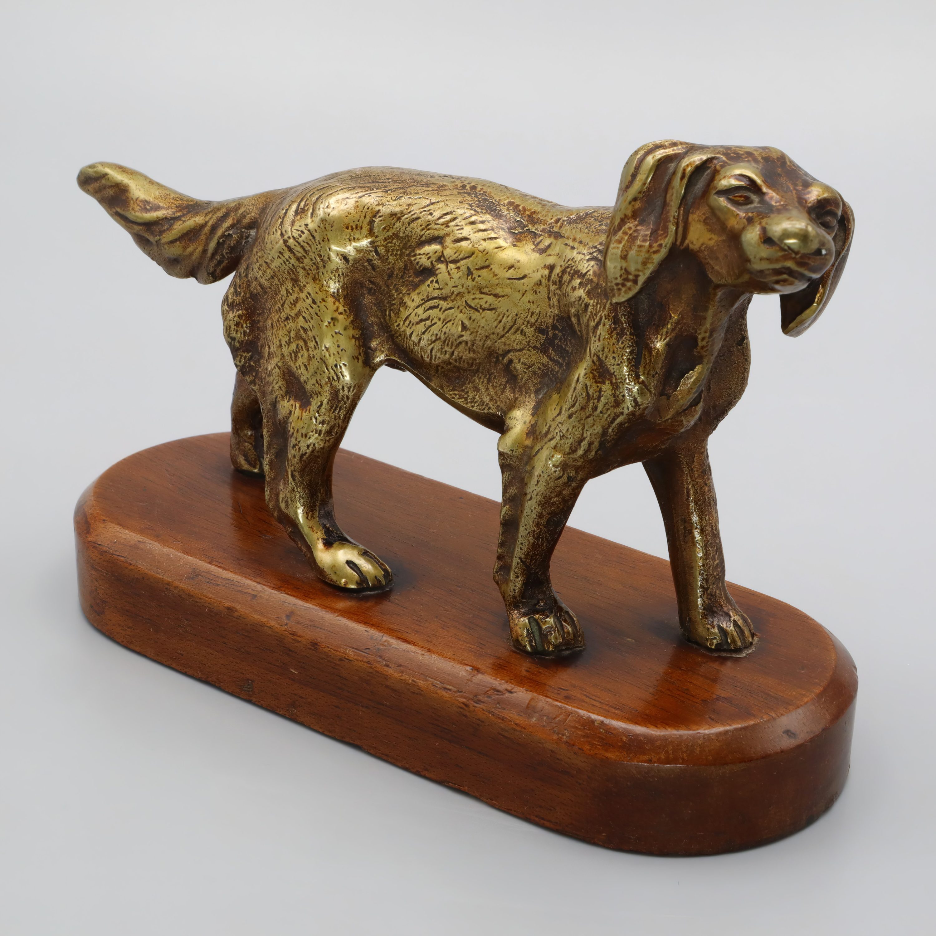 Vintage Massive Bronze Jagdhund Figur Auf Holzsockel - Setter-Spaniel Stil - 1960er Vintage - Mid-Century Hundeskulptur - Bronze Tierstatue
