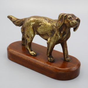 Vintage Massive Bronze Jagdhund Figur Auf Holzsockel - Setter-Spaniel Stil - 1960er Vintage - Mid-Century Hundeskulptur - Bronze Tierstatue