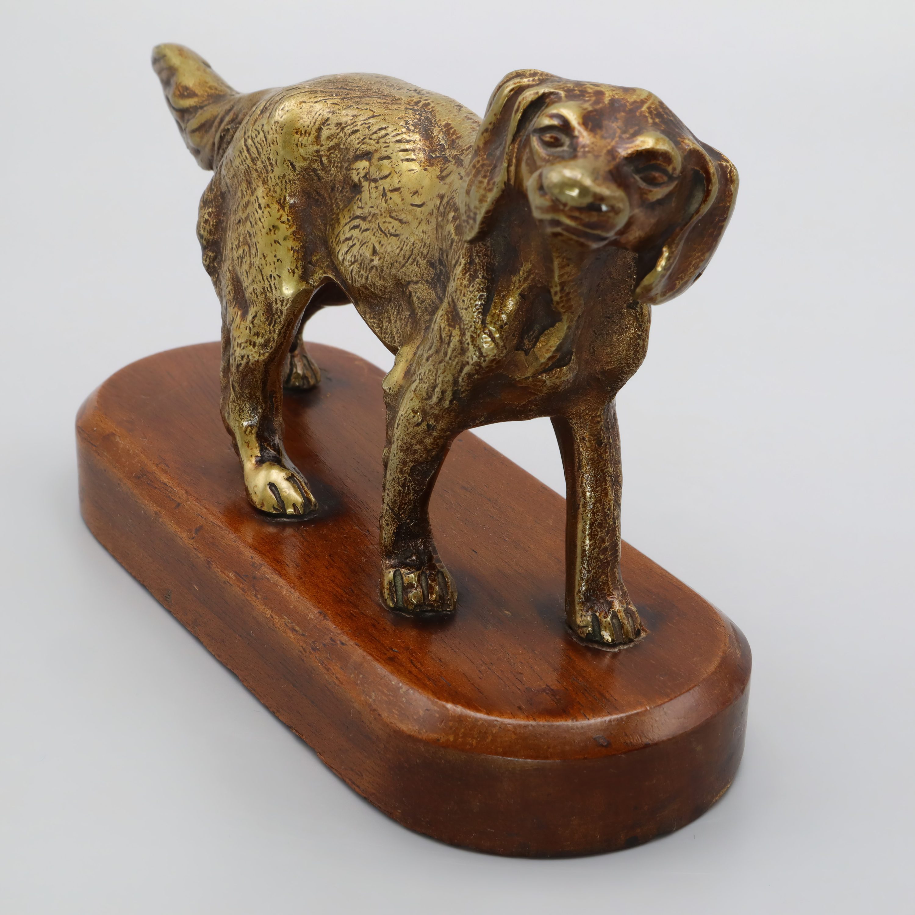 Vintage Massive Bronze Jagdhund Figur Auf Holzsockel - Setter-Spaniel Stil - 1960er Vintage - Mid-Century Hundeskulptur - Bronze Tierstatue